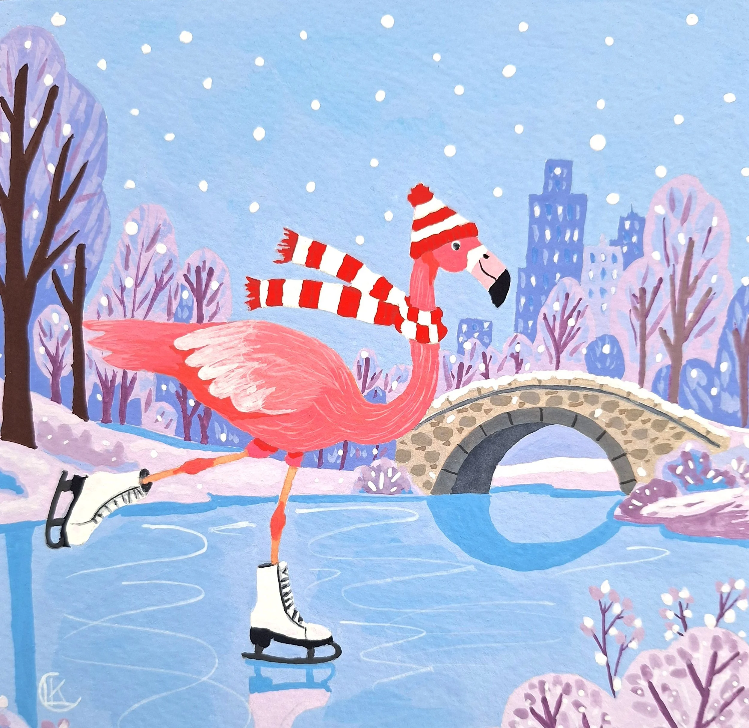 “Frosty Footwork,” 8 x 8 in, Gouache 