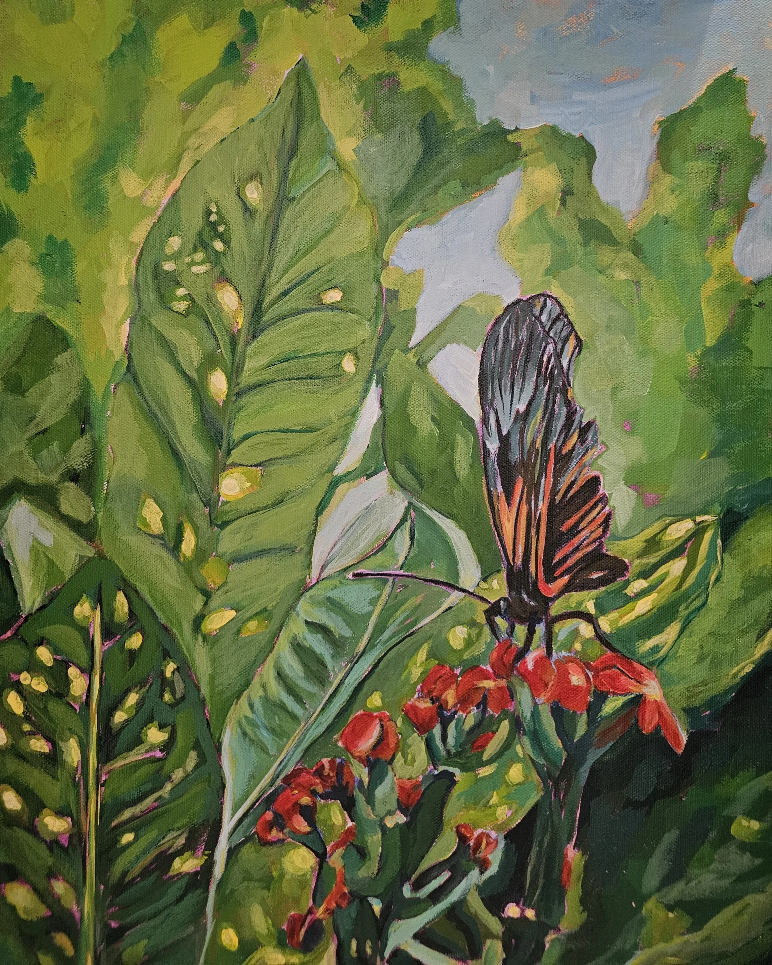 "Snacking Butterfly" 16 in x 20 in, acrylic on stretched canvas