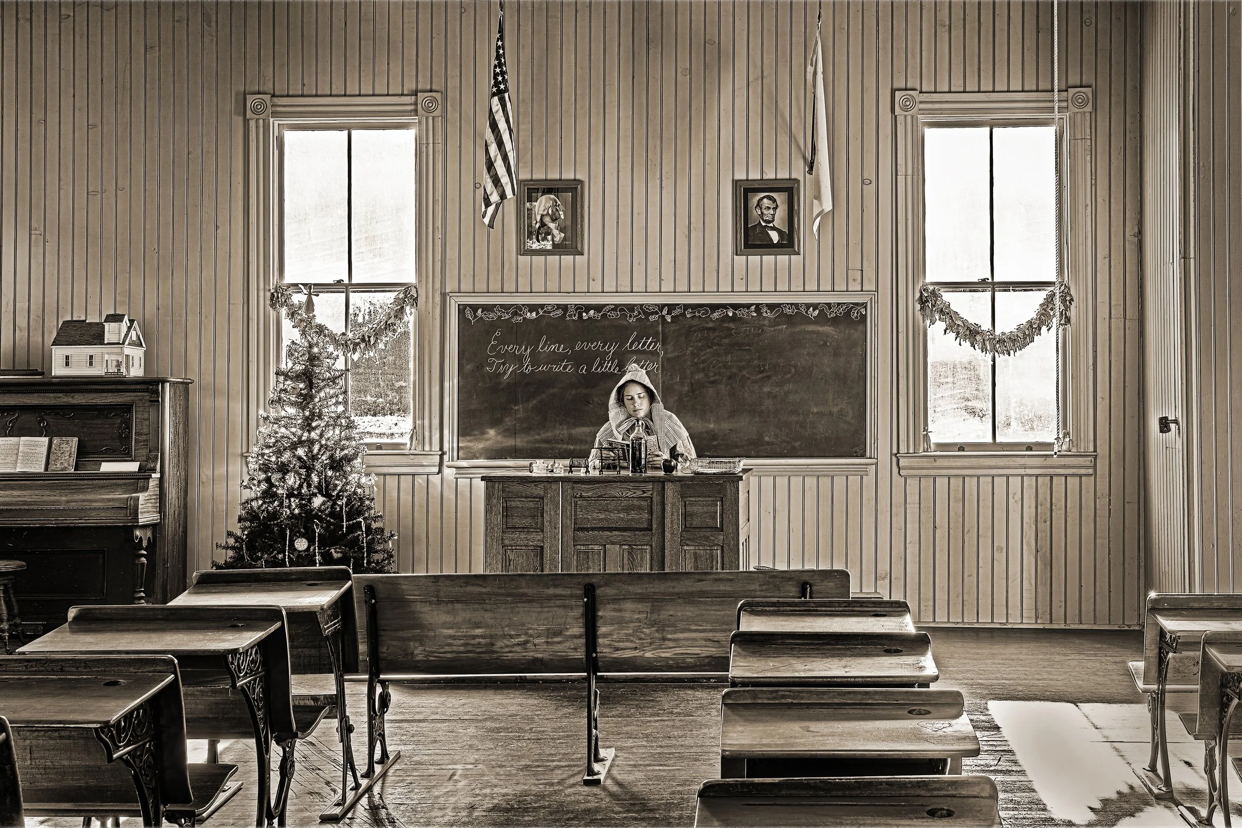 “Coloma School in Winter 1863,” 18 x 12 in, photography, archival pigment print.