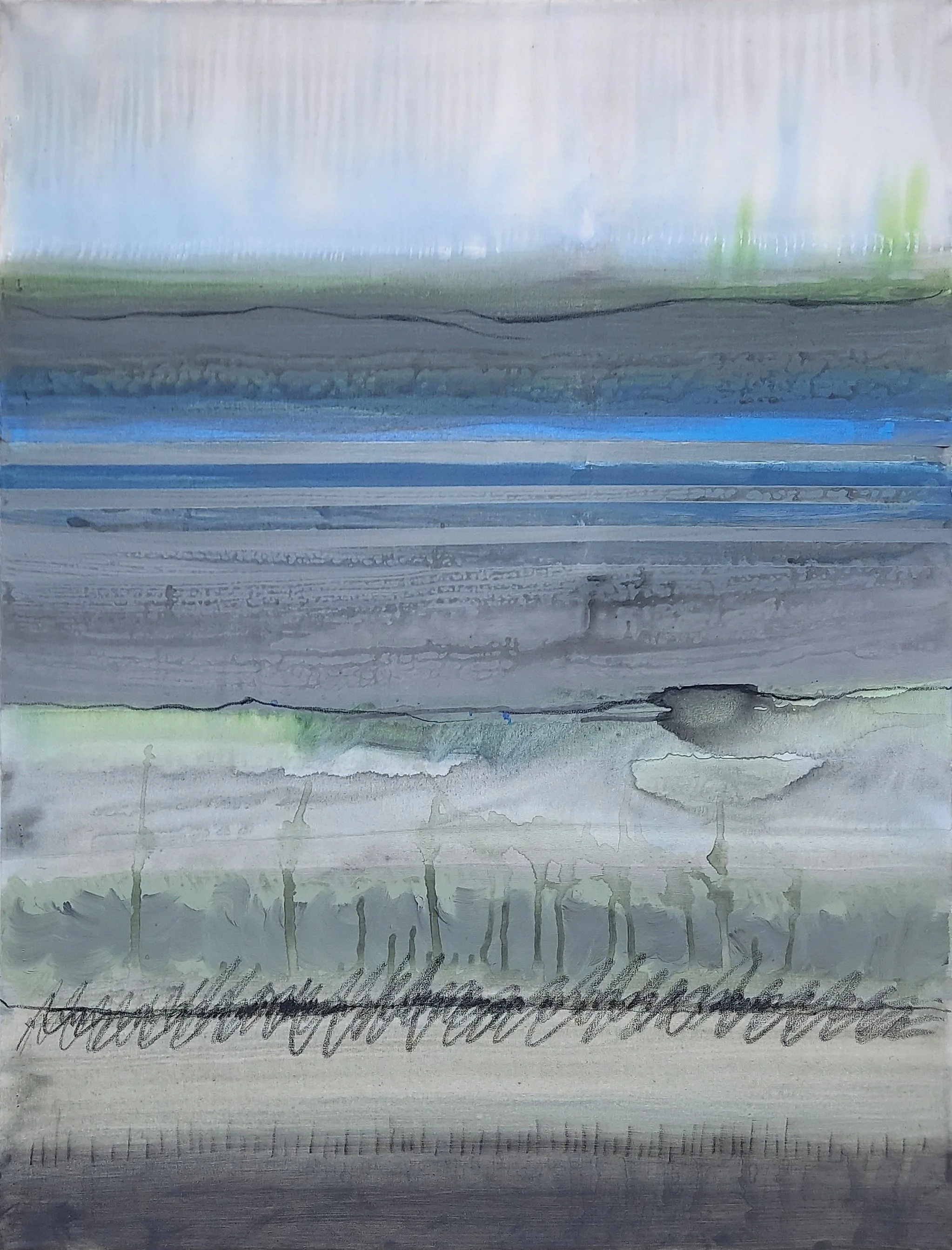 James Conlan (1st Place) - Houston, Texas - "Stratis" 
Acrylic, oil pastel, painter’s tape on Polyester/cotton prepared canvas
36.5 x 38 in