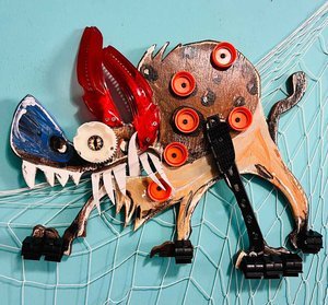 Artbymejias - 

Miami, Florida. 
"Happy Life" 
Mixed media sculpture, wood, acrylic paint, recycled materials
21 x 19 in