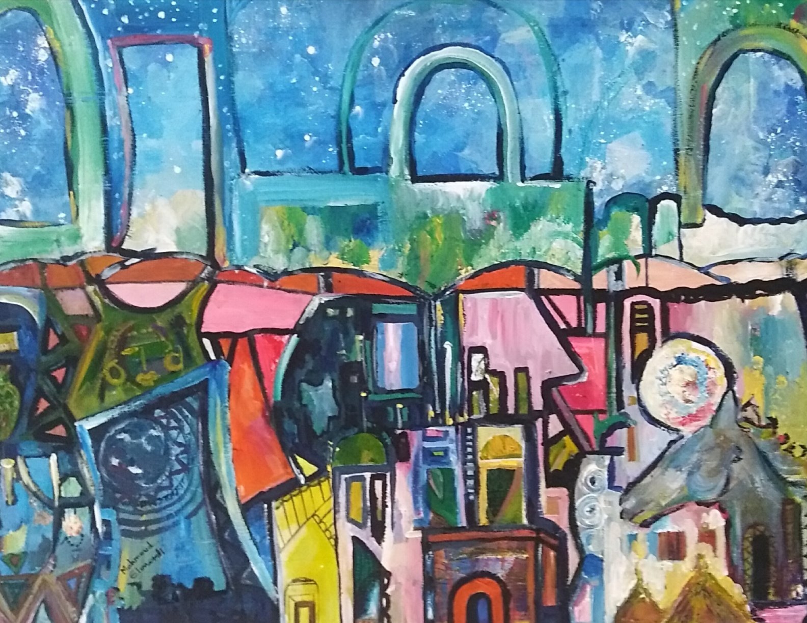 Mahmoud Elmardi - 
Egypt.

"Cultural Tapestry" 
Acrylic on canvas
70 x 50 cm