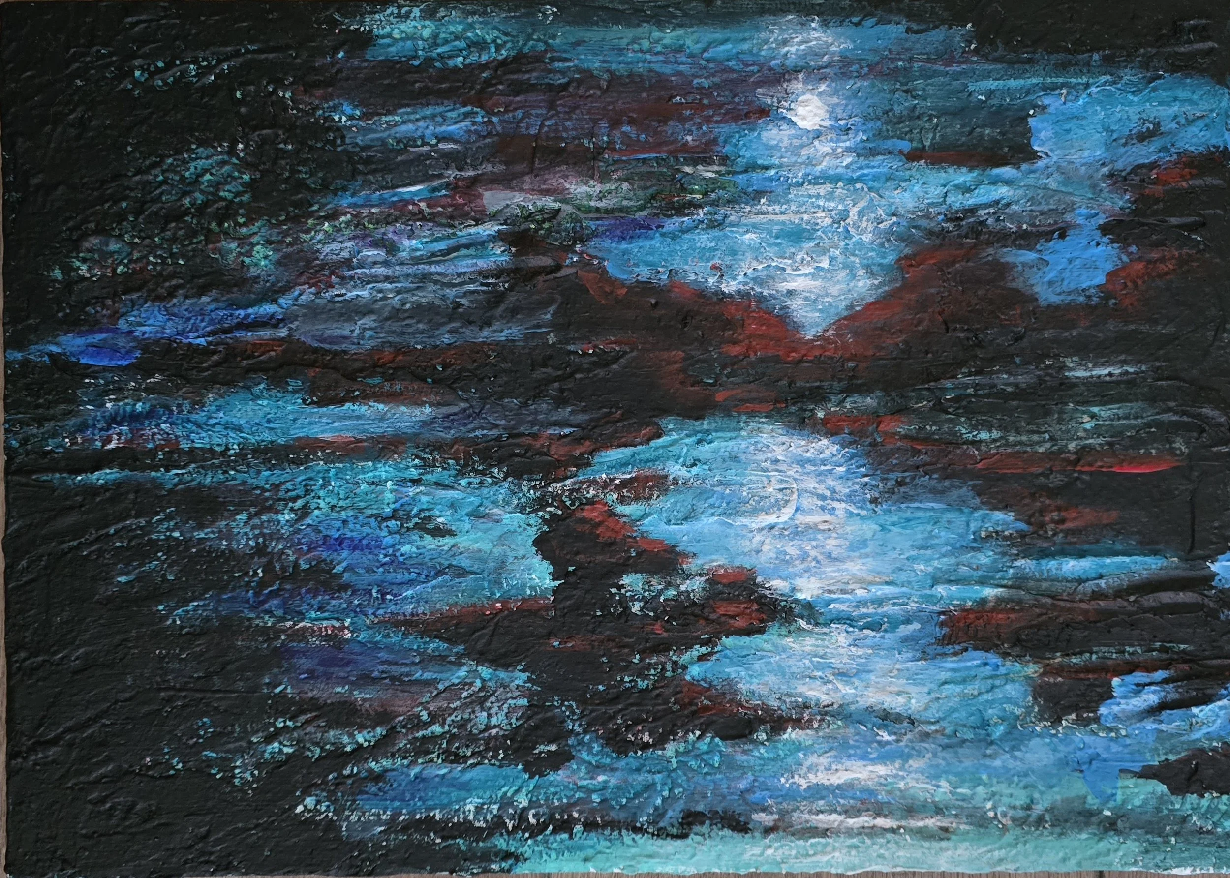 Valentina Ritorova
Riga, Latvia
"The Sun Drowned in Cold Water," 2026
Acrylic & texture paste on cardboard
9.8 x 13.8 in