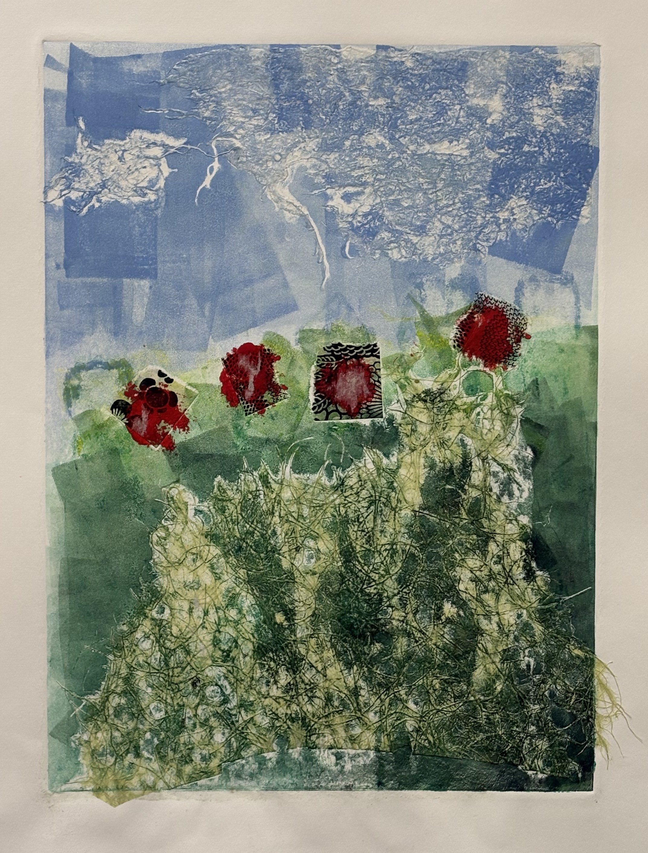 Denise Owen - Oakland, California - “4 Trees (Ghost)” 
Mono-type with collage on paper.
15 × 22 in