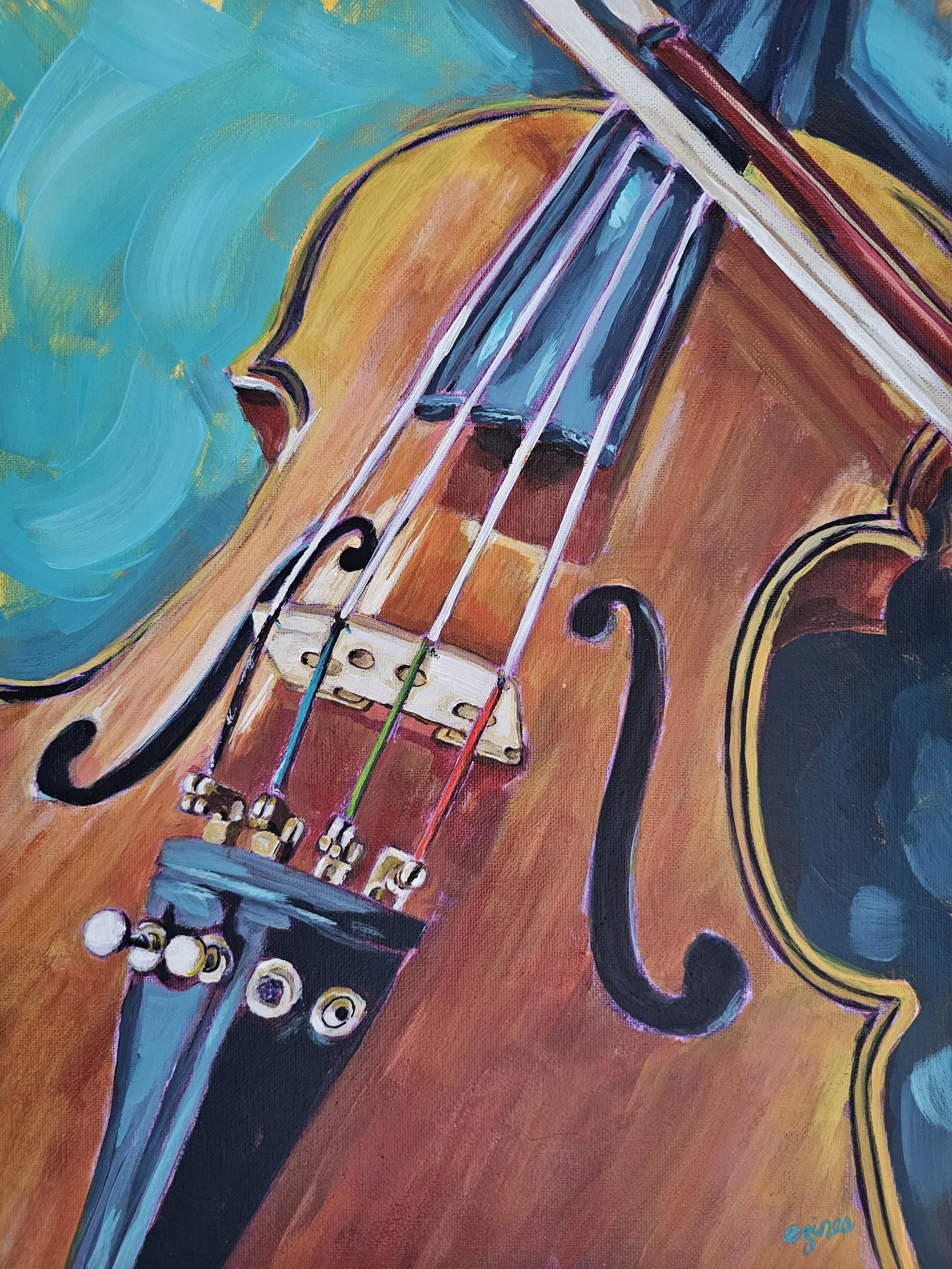 "Four String Serenade" 12 in x 16 in, Acrylic on canvas board 