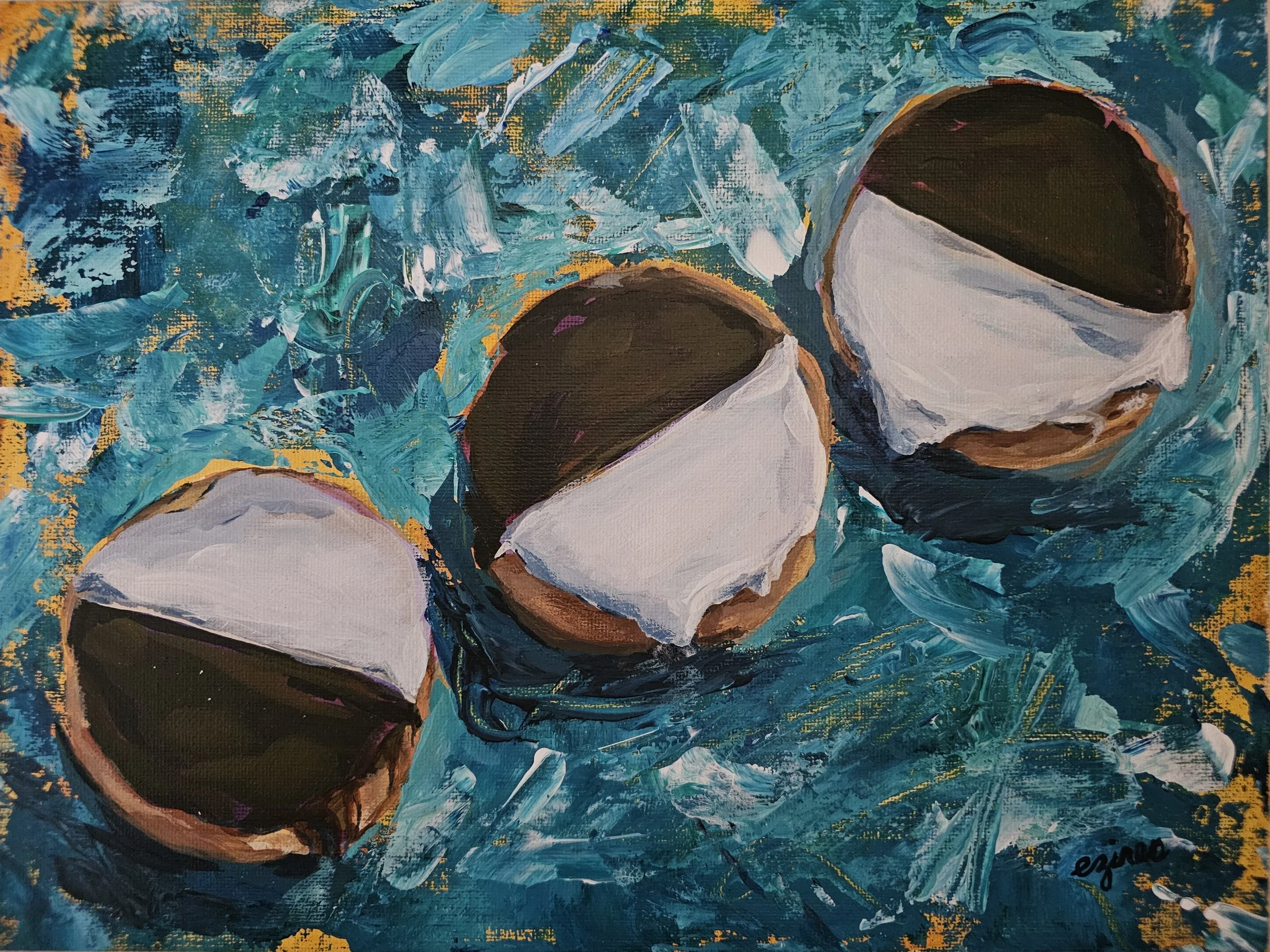 "Halfmoon Cookies" 9 in x 12 in, Acrylic on canvas board 