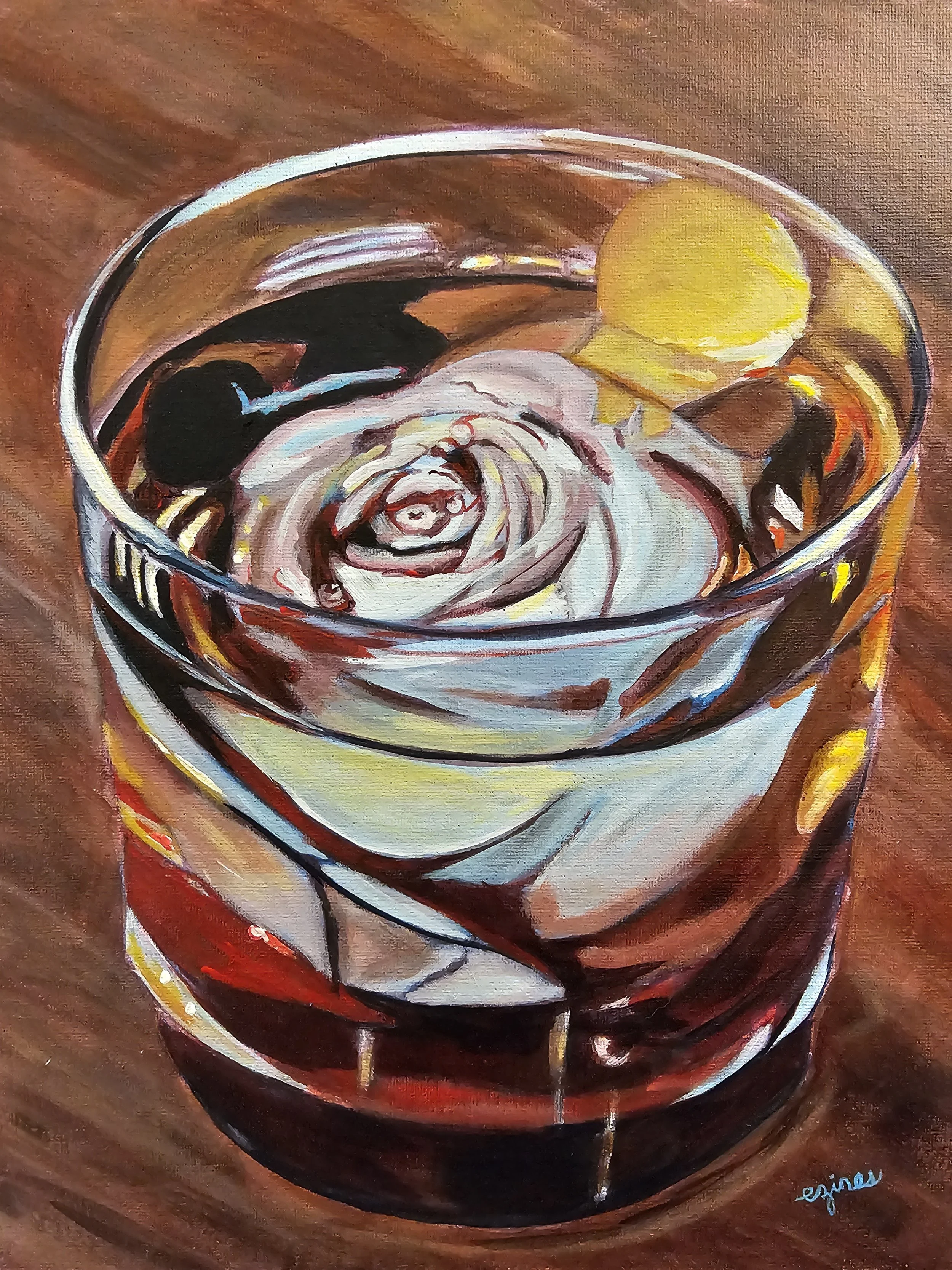 "Rose Old Fashion" 11 in x 14 in, acrylic on canvas board