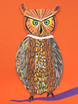 Chuck Moshontz -

Portland, Oregon. 
"Leah's Owl" 
Giclee print of a collage made of card stock, a cut up print I had made, andUHU glue stick.
11 x 22 in