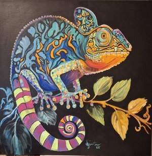 Donna Winter - 

Leander, Texas. “Here Lizard Lizard" 
Acrylic on Canvas
20 x 20 in