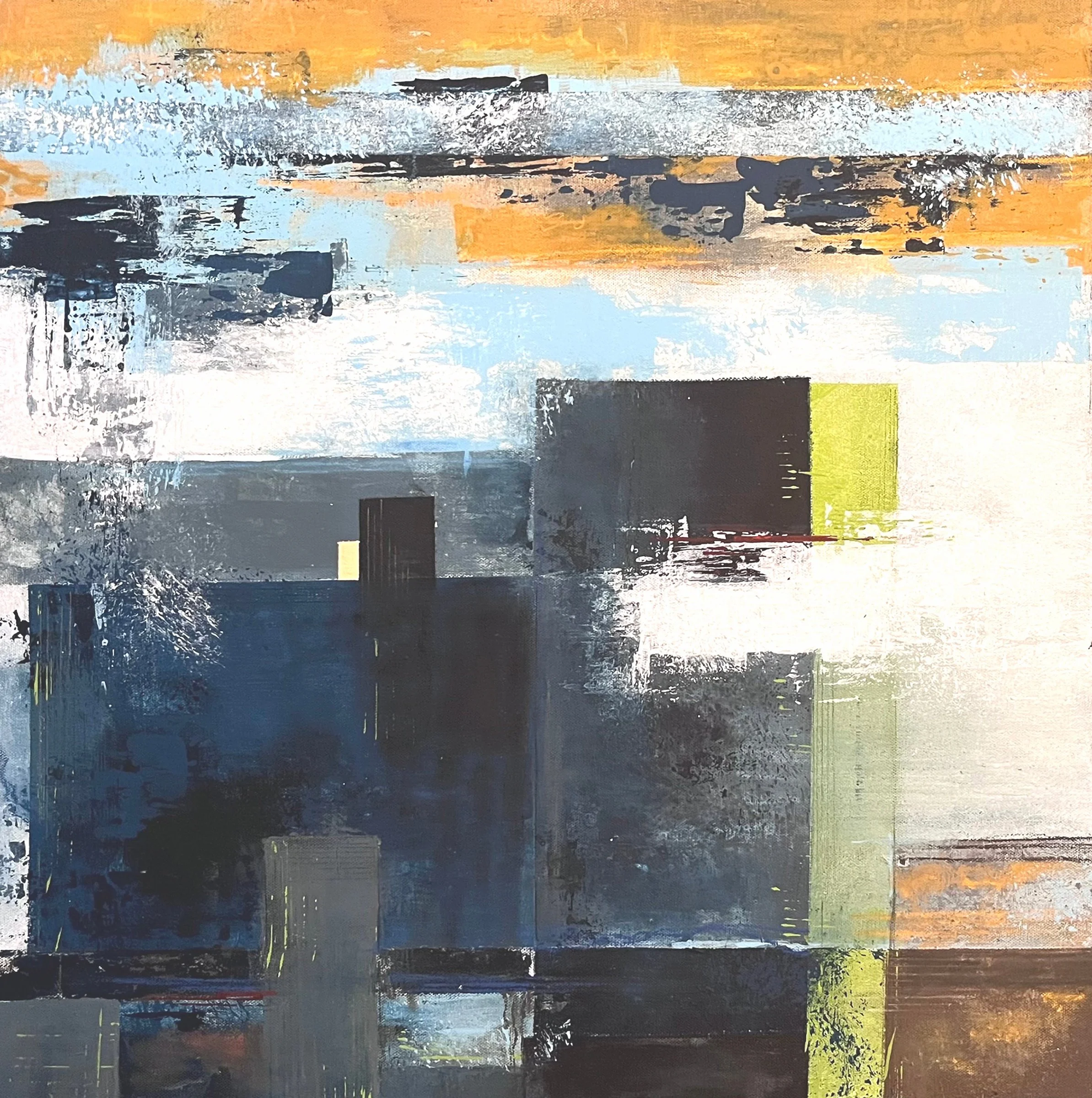 David Garcia (2nd Place) - Fanwood, New Jersey - "Fractured Skyline" 
Acrylic/Oil Pastels on canvas
24 x 24 in