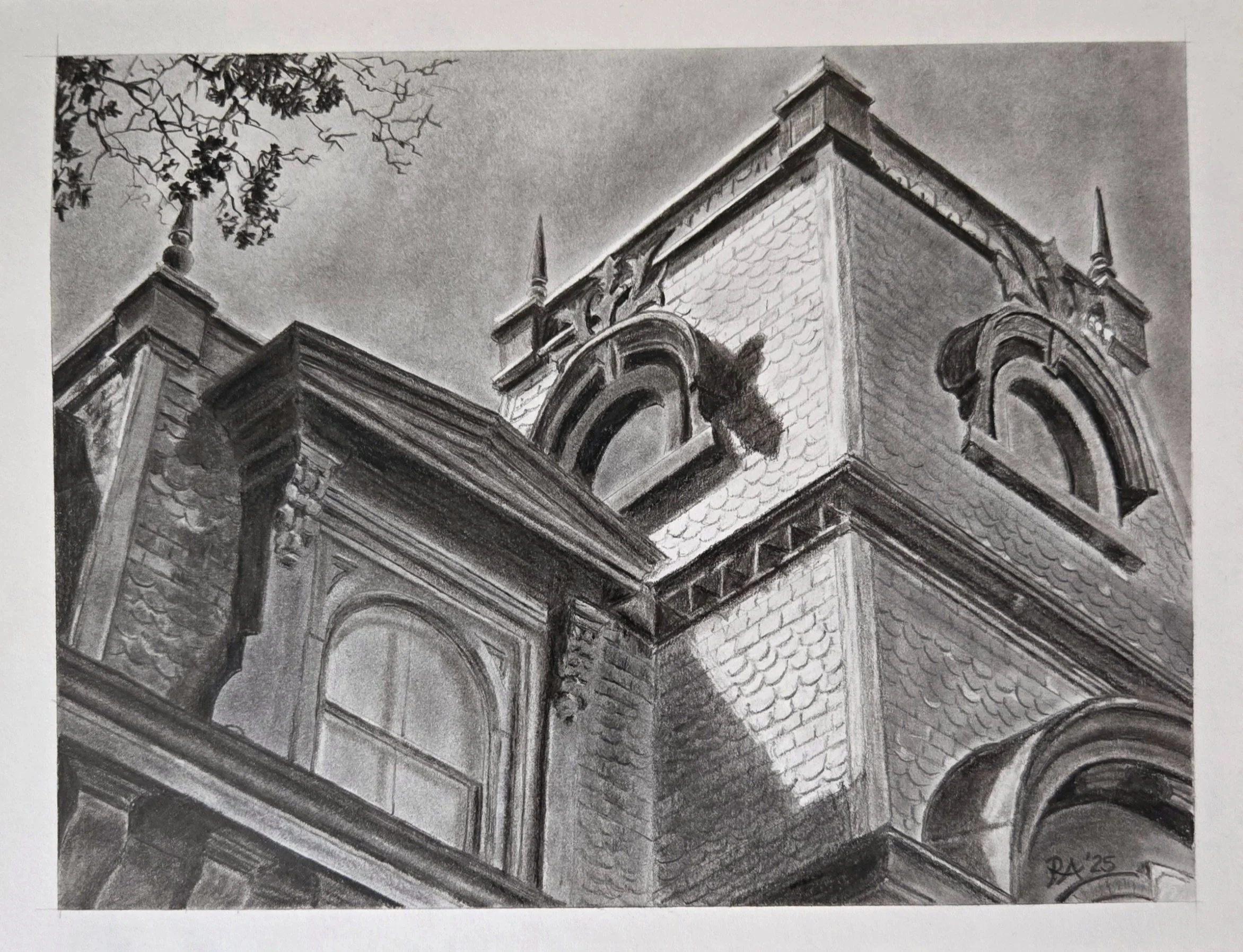 Richard Amori - 
Detroit, Michigan.  "St Johnsbury Athenaeum - St Johnsbury VT"
Charcoal on paper
10 x 8 in