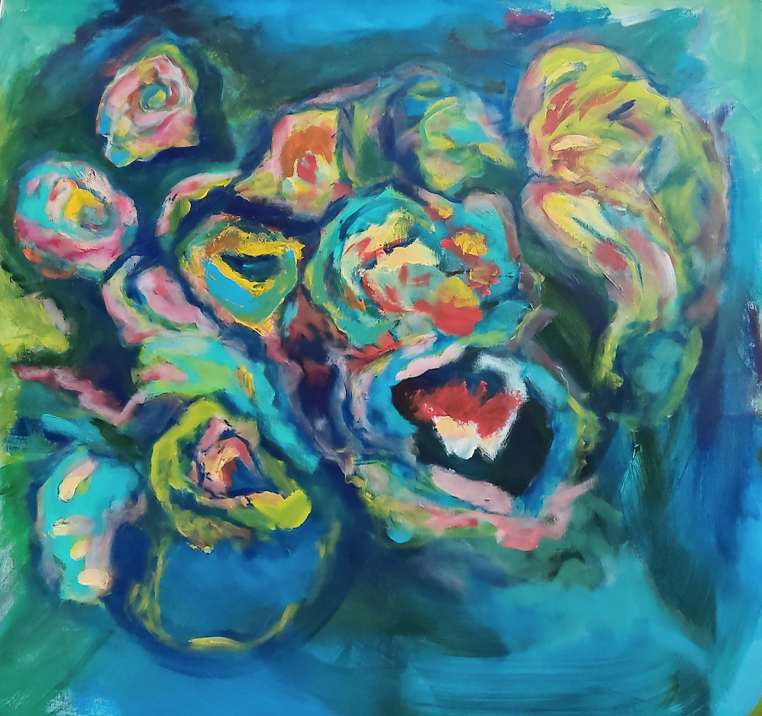 Glen Sparer - 
Albania.

"Night Discussion in the Garden" 
Acrylic on canvas
100 x 100 cm