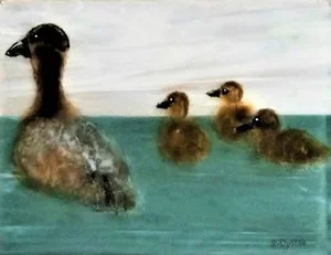 Barb Byrne Glass - 

Lee's Summit, Missouri.  "Family Swim" 
Mixed Media - Glass and enamels
16 x 14 in