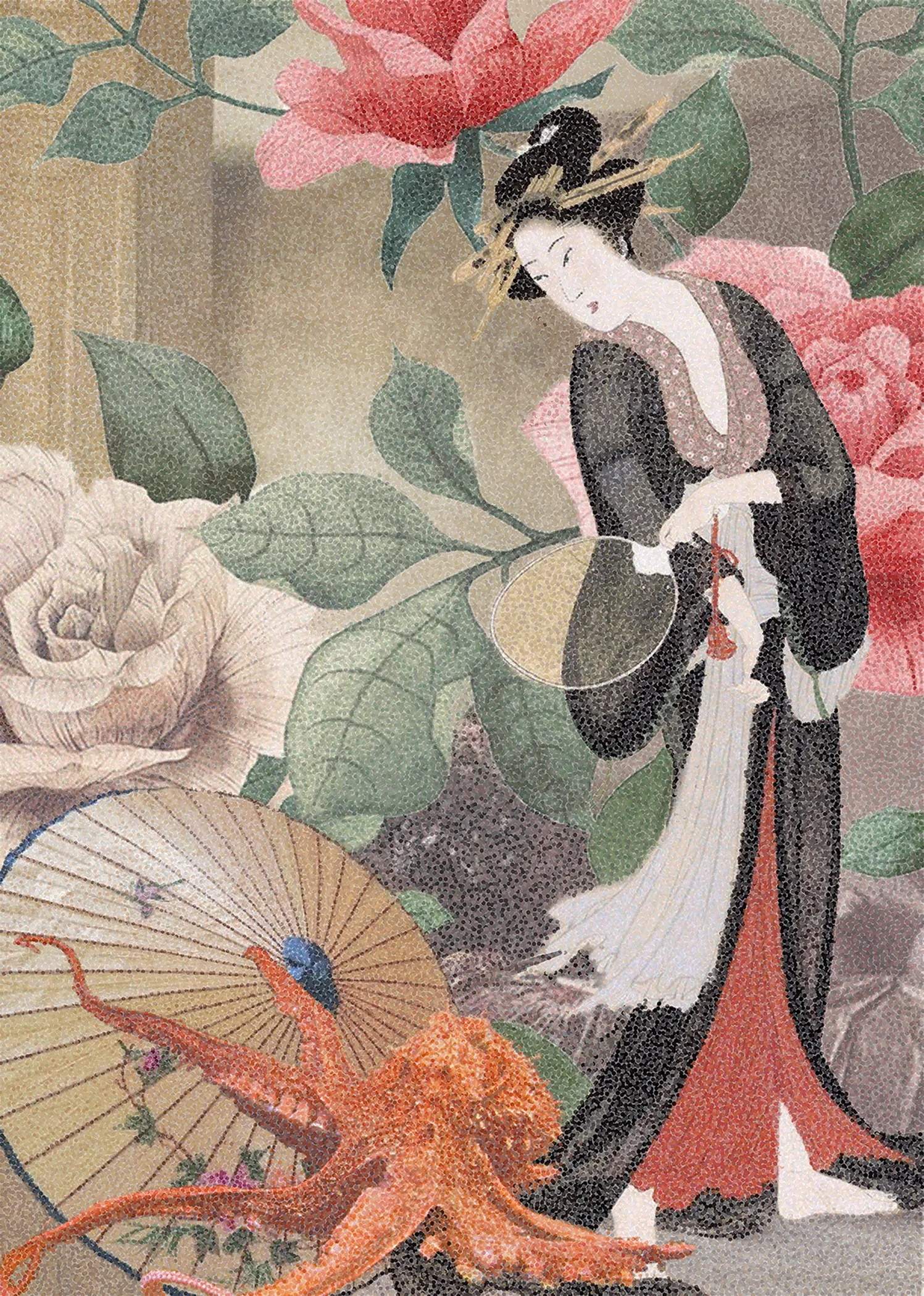 "Flower Drum Song" 26 13/16 in x 20 3/4 in, Micro-Pointillism, Corel Painter  