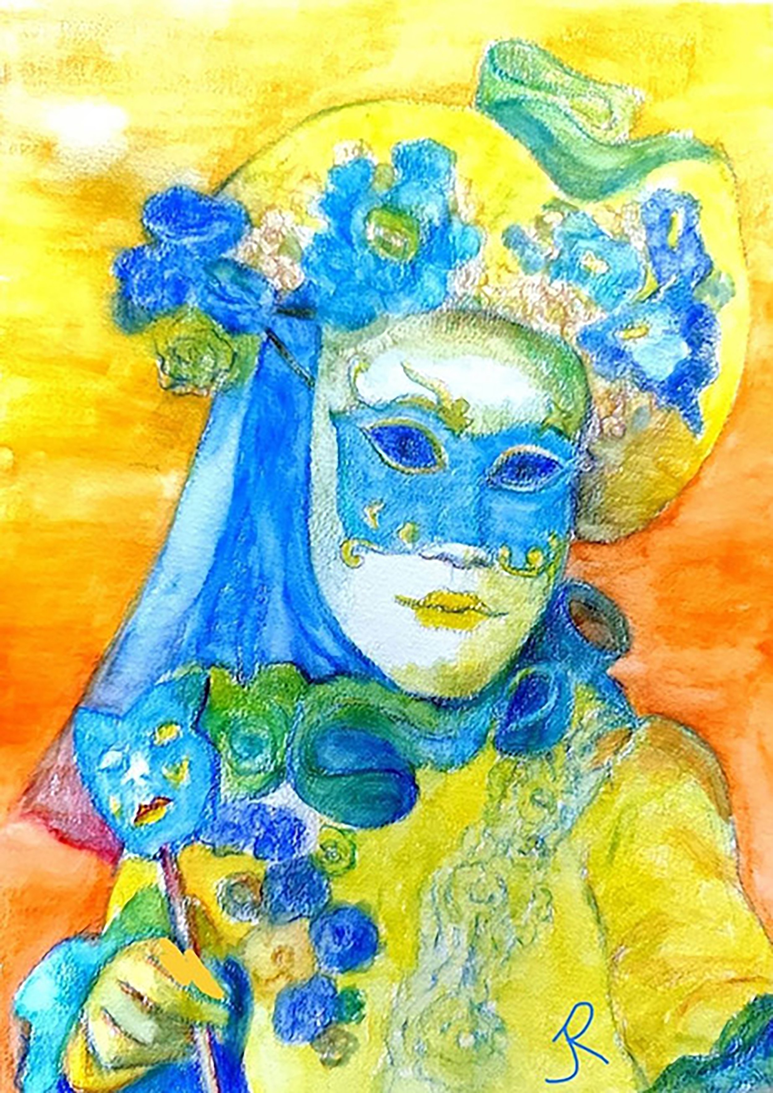 “The girl in the yellow dress”, watercolor. 42 x 56 cm