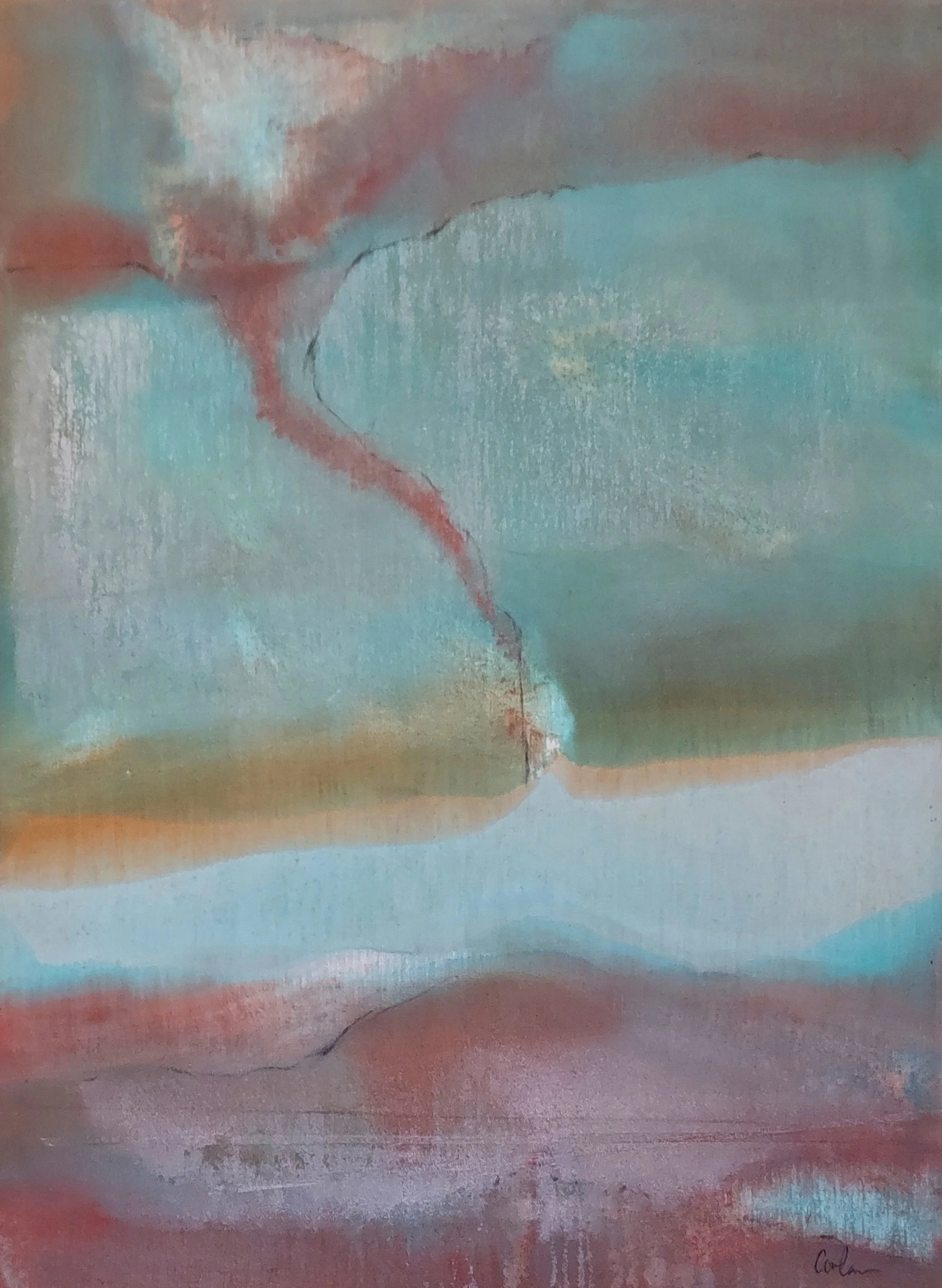 "Swift Passage from Fiction to Myth," Acrylic, charcoal on polyester/cotton denim 47 x 34 1/2 in
