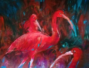 Joanna Rostanska

"On the Trail of the Scarlet Ibis" 
Acrylics
42 x 56 cm
