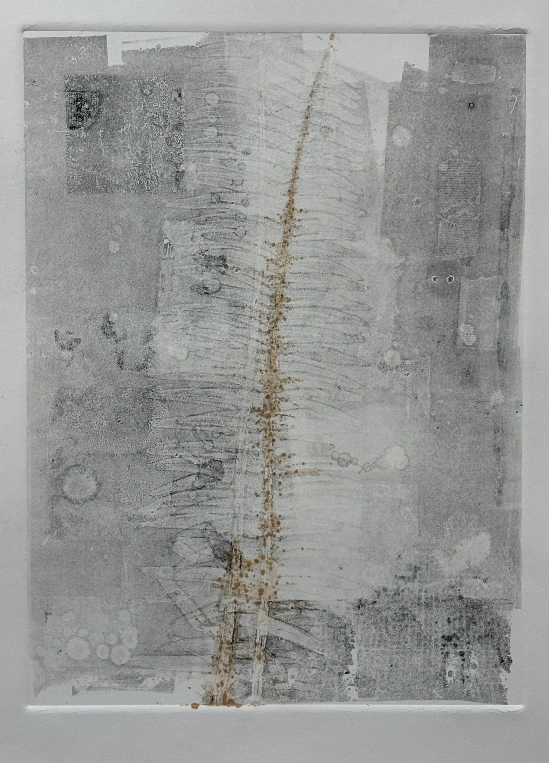 Denise Owen - Oakland, California - “Ghost II” 
Mono-type with collage on paper.
15 × 22 in