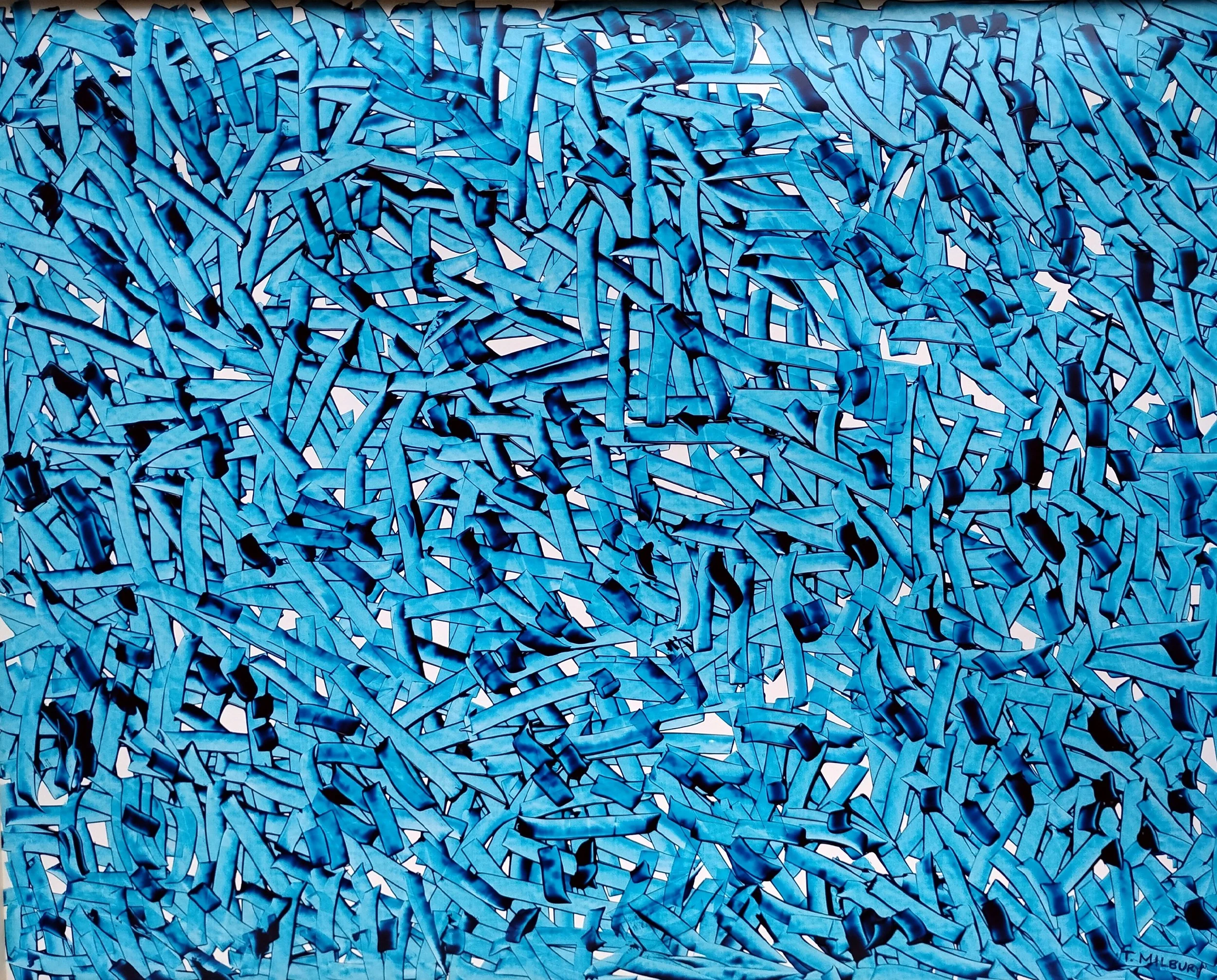 Thomas Milbury - New City, New York - “Entanglement in Blue” 
Acrylic on plastic with wood backing board
30 × 24 in