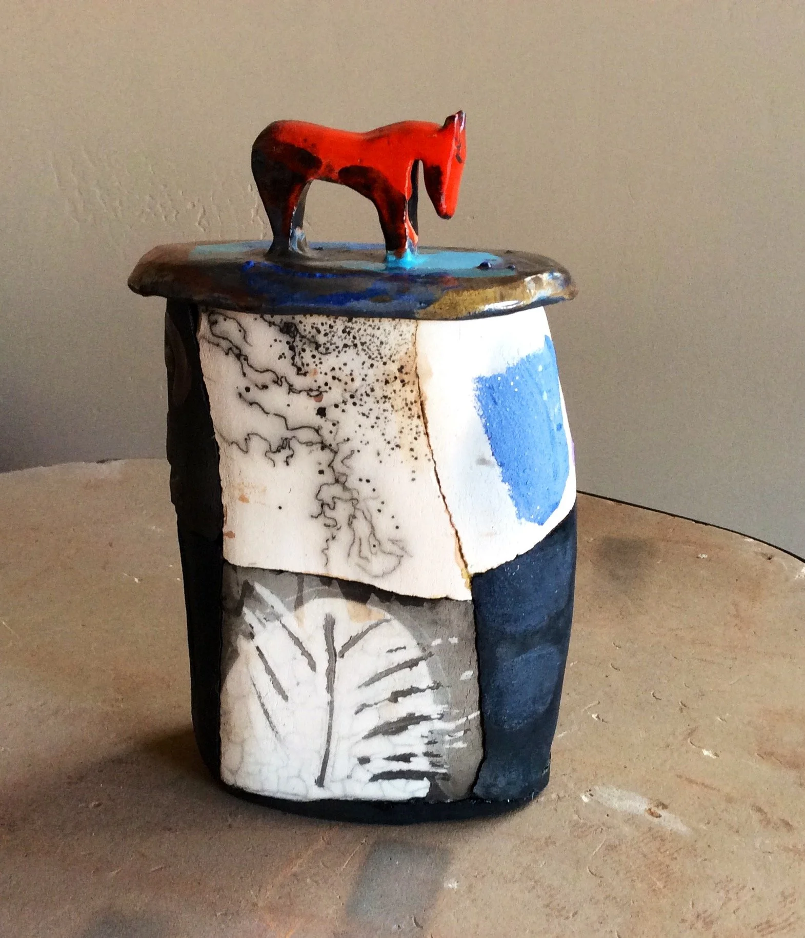 Mariann Leahy - Arizona - “Broken Vessel” 
Raku clay vessel, broken and reassembled .
4 × 10 in