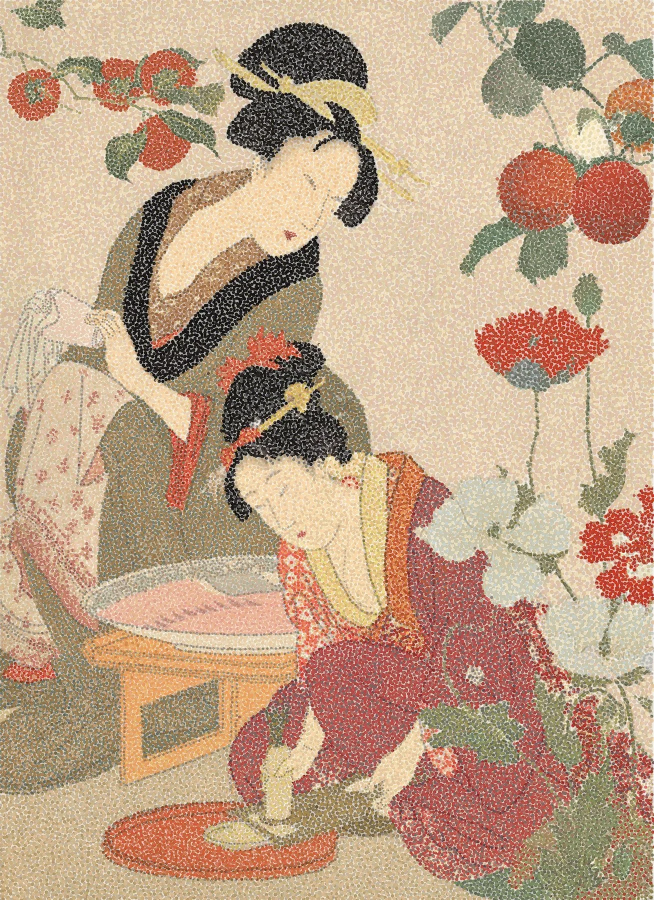 "Sushi Makers" 26 3/8 in x 20 3/4 in, Micro-Pointillism, Corel Painter 