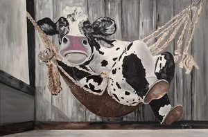 Donna Winter - 

Leander, Texas. “Lounging Cow" 
Acrylic on Canvas
24 x 26 in