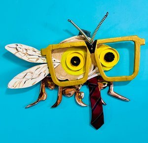 Artbymejias - 

Miami, Florida. "PROFESSOR ZZZ" 
Mixed media, wood, recycled materials
24 x 21 in