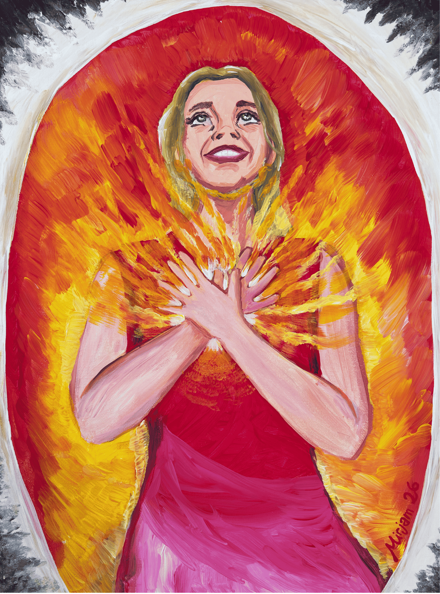 Mirjam Olsson - 
Sweden.

"Keep Your Fire Alive" 
Gouache and Acrylics on Canvas
30 x 40 cm