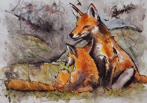 Randy Carboni - 

Bethel, Connecticut.  
"Got Your Back Bro" 
Mixed media on paper
19.5 x 13.5 in
