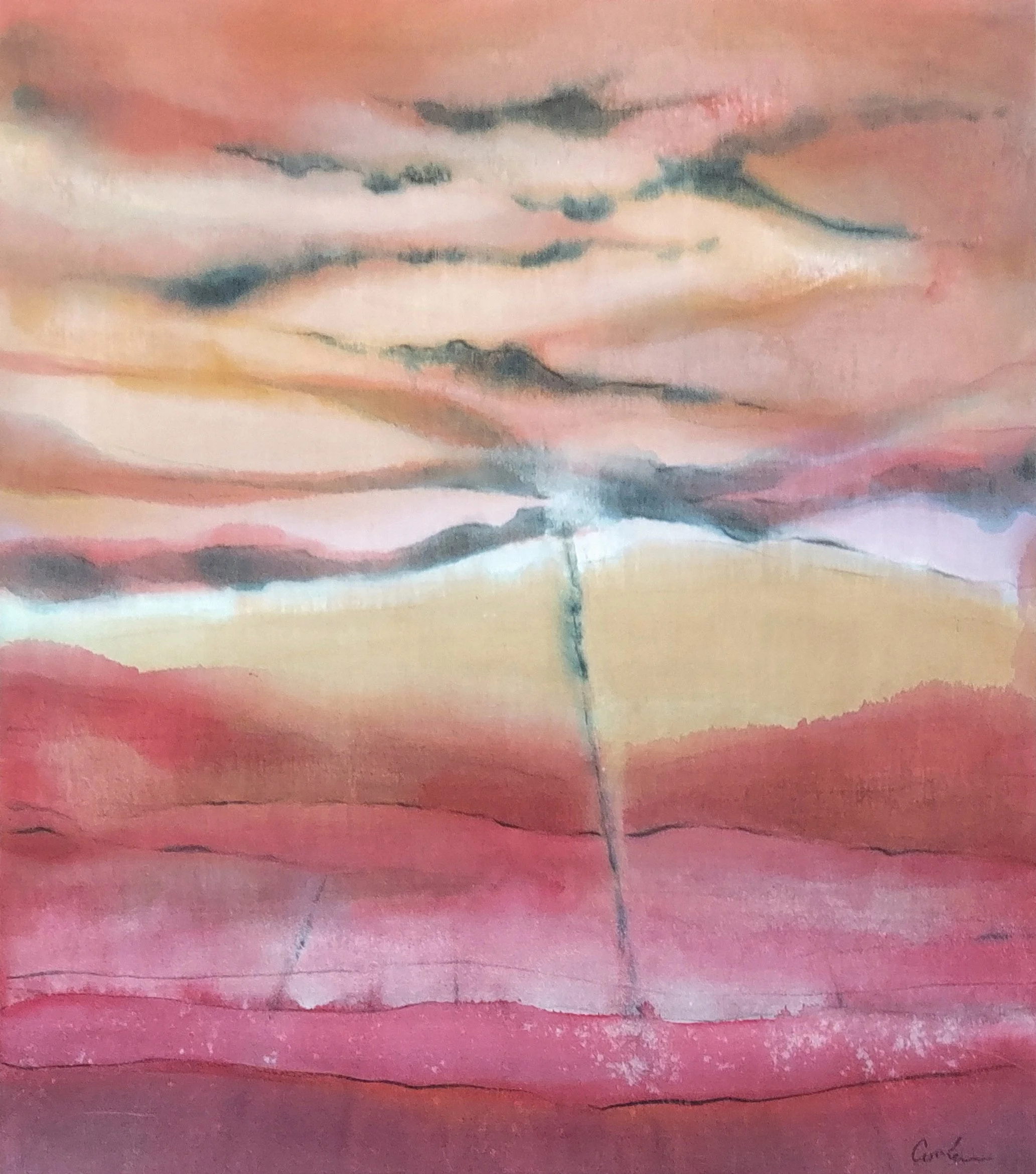 James Conlan (1st Place) - Houston, Texas -  "Point of Instinction" 
Acrylic and oil pastel on polyester/cotton denim
34 x 38.5 in
