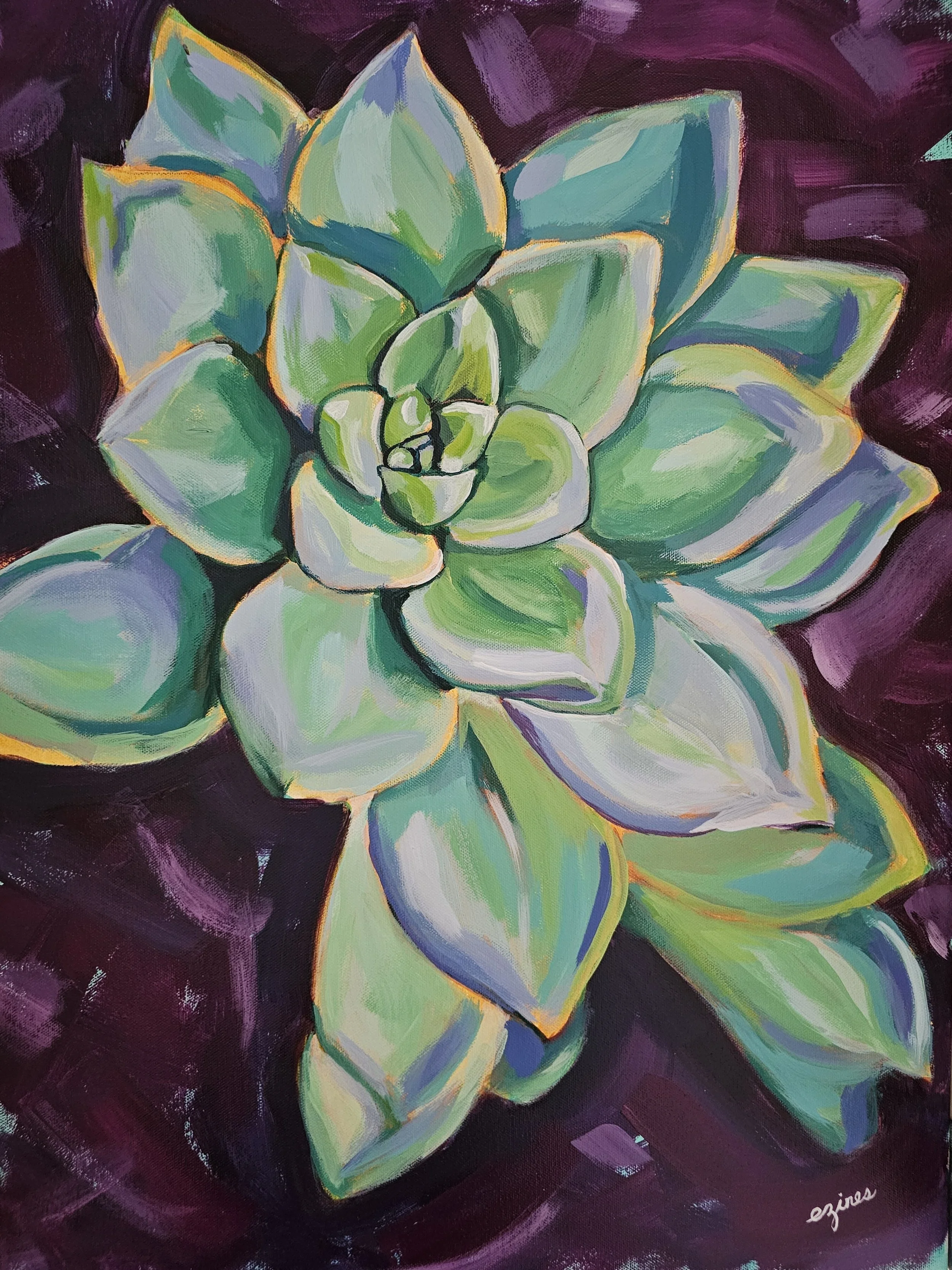 "Happy Succulent" 18 in x 24 in, Acrylic on stretched canvas