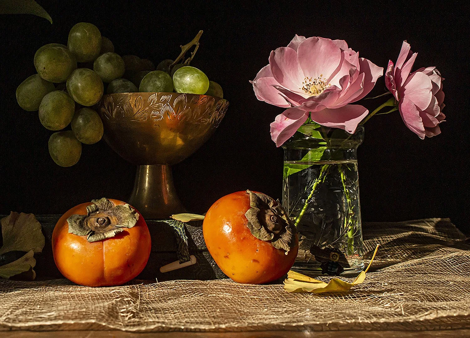 “Persimmons and Roses”, photography. 18 in x 13