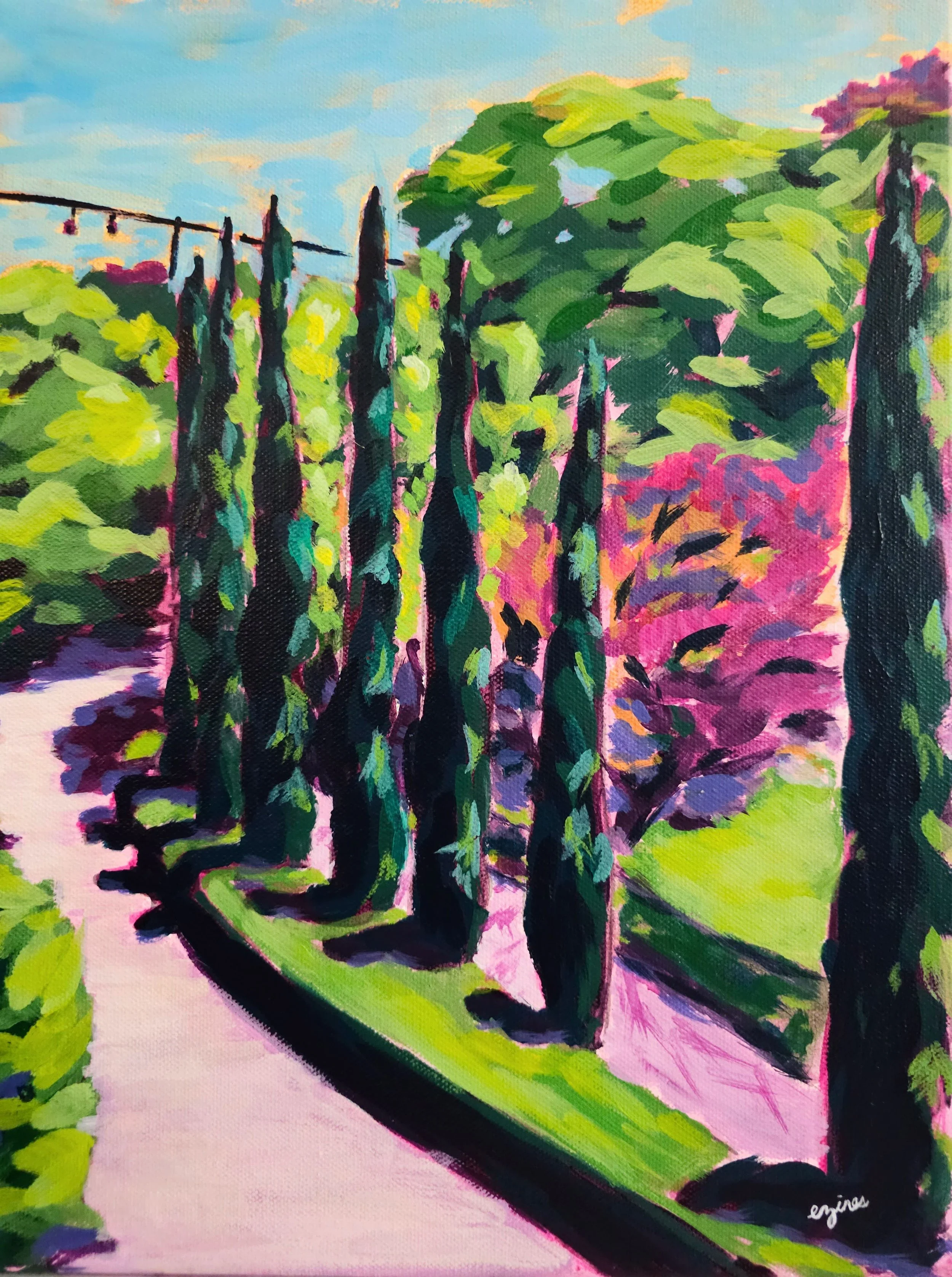 "Gardens at the Zoo" 11 in x 14 in, acrylic on stretched canvas