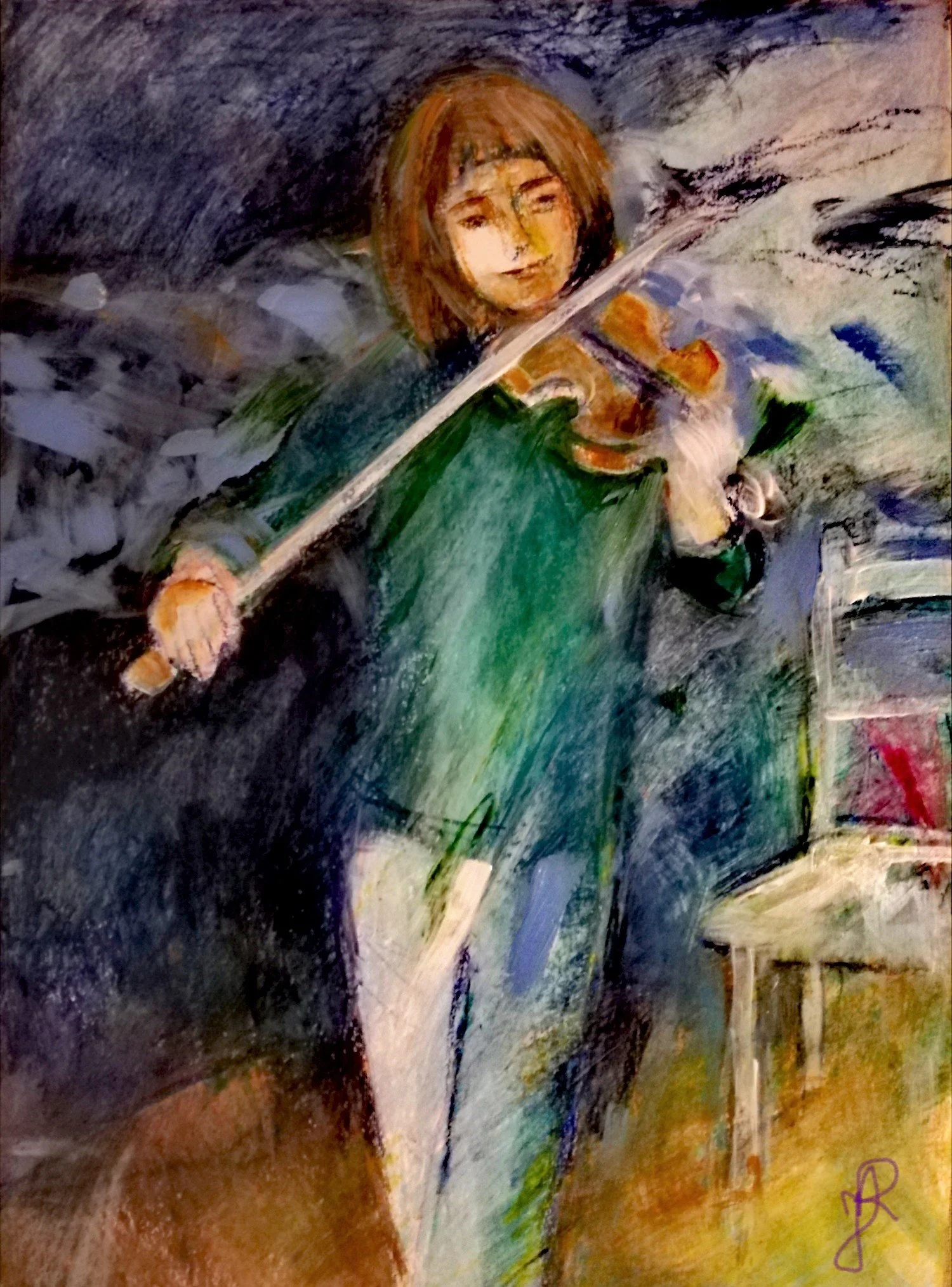 “Young violinist”, acrylic. 42 x 56 cm