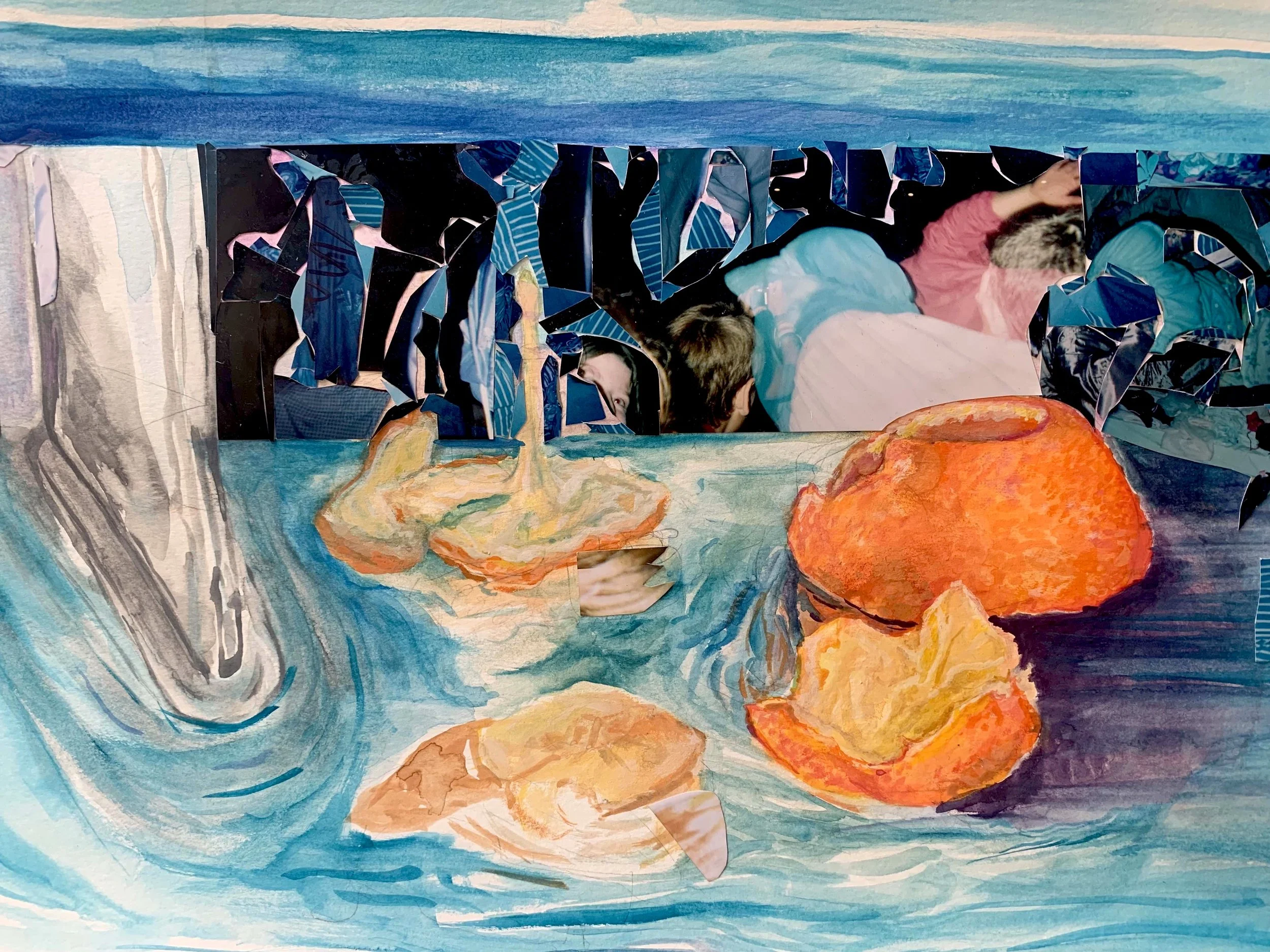Josie Levin - 
Illinois.

"Oranges on the Train" 
Watercolor, Film Photography
8 x 12 in