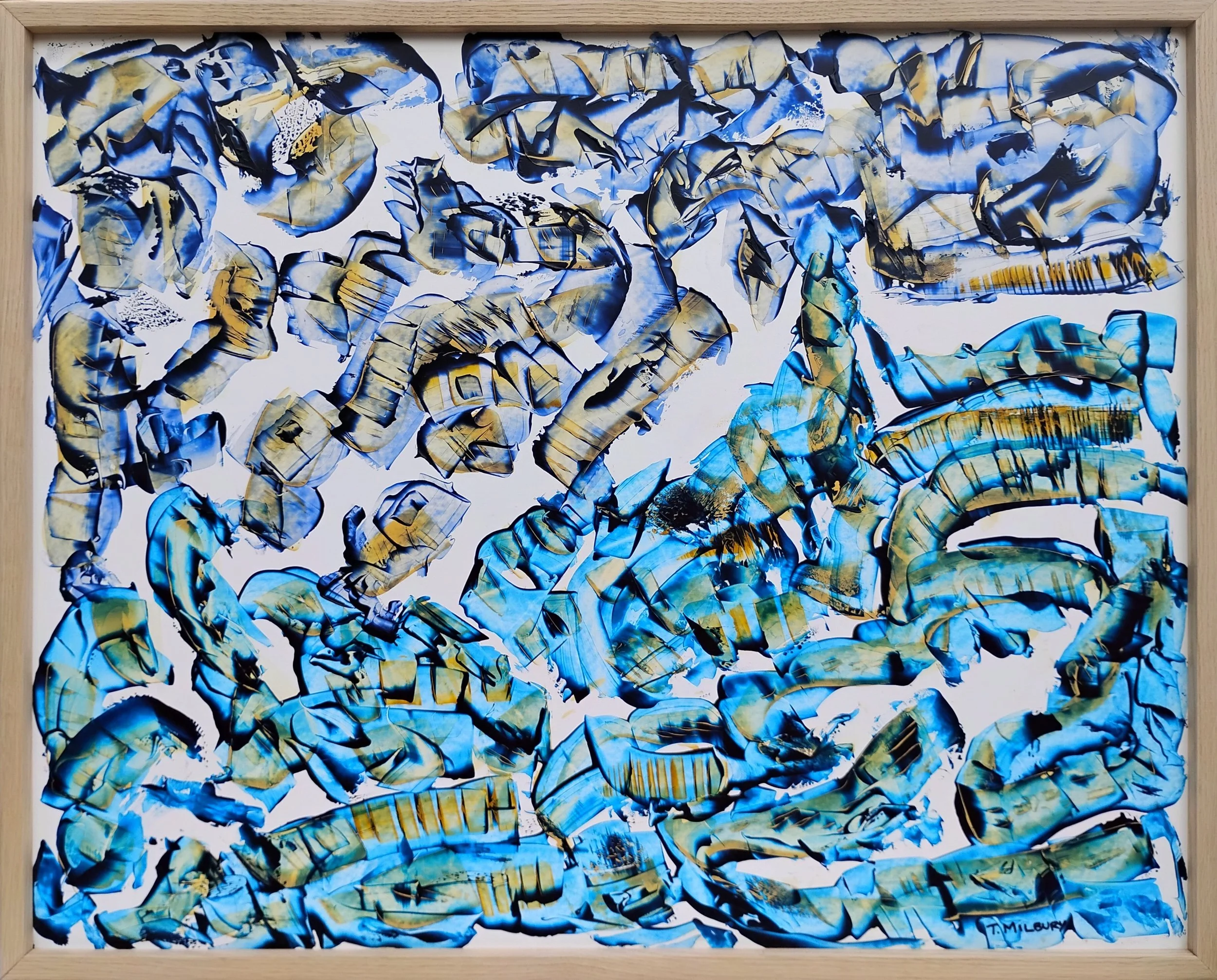 Thomas Milbury - New City, New York - “Connections in Blue” 
Acrylic on plastic with wood backing board
30 × 24 in
