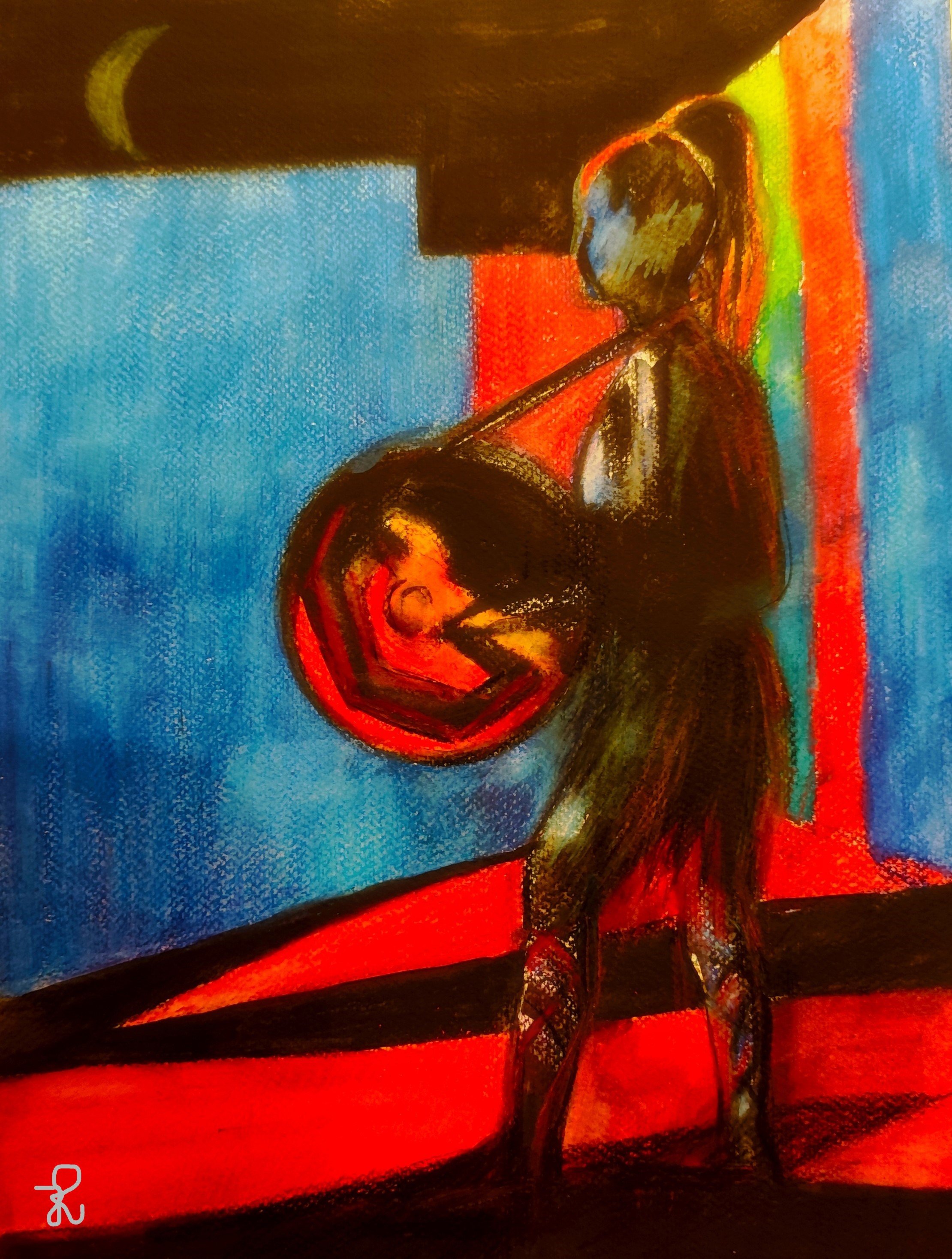 Joanna Rostanska - 
Poland.

"The Rhythm of Neon Shadows" 
Watercolor, acrylics
40 x 30 cm