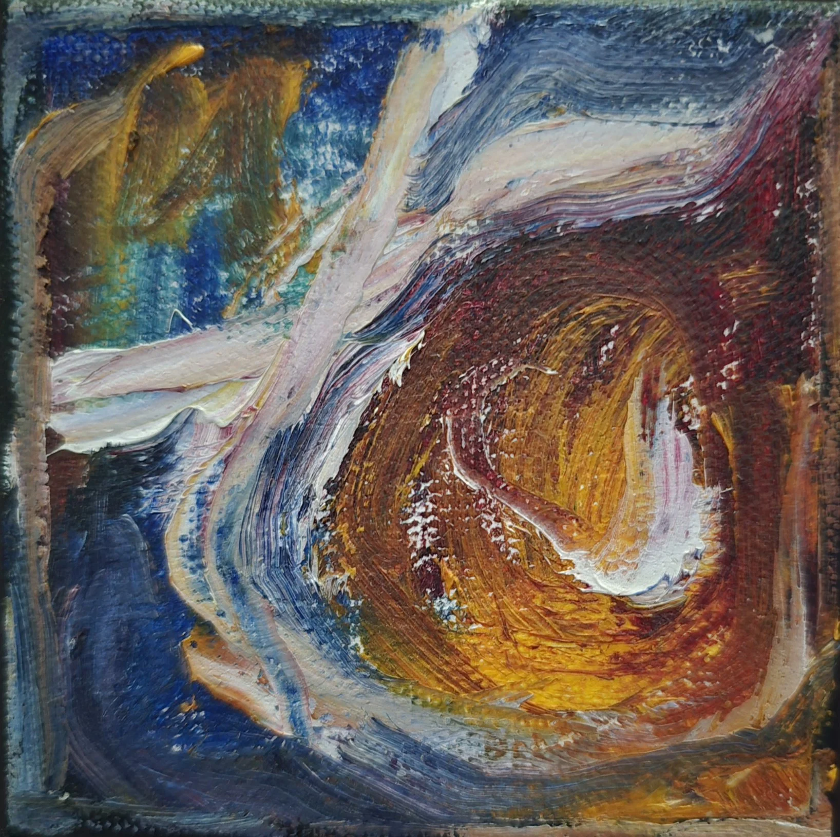 Teresa Fuller Kenton - Snellville, Georgia - “Holding Back the Fire Inside” 
Oil on canvas
4 × 4 in