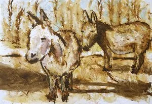 Randy Carboni - 

Bethel, Connecticut.  "Winter Donkeys" 
Acrylic ink on paper
19.5 x 13.5 in