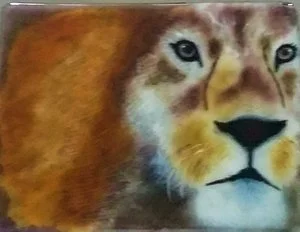 Barb Byrne Glass - 

Lee's Summit, Missouri. "King of the Jungle" 
Mixed Media - Glass and enamels
16 x 14 in