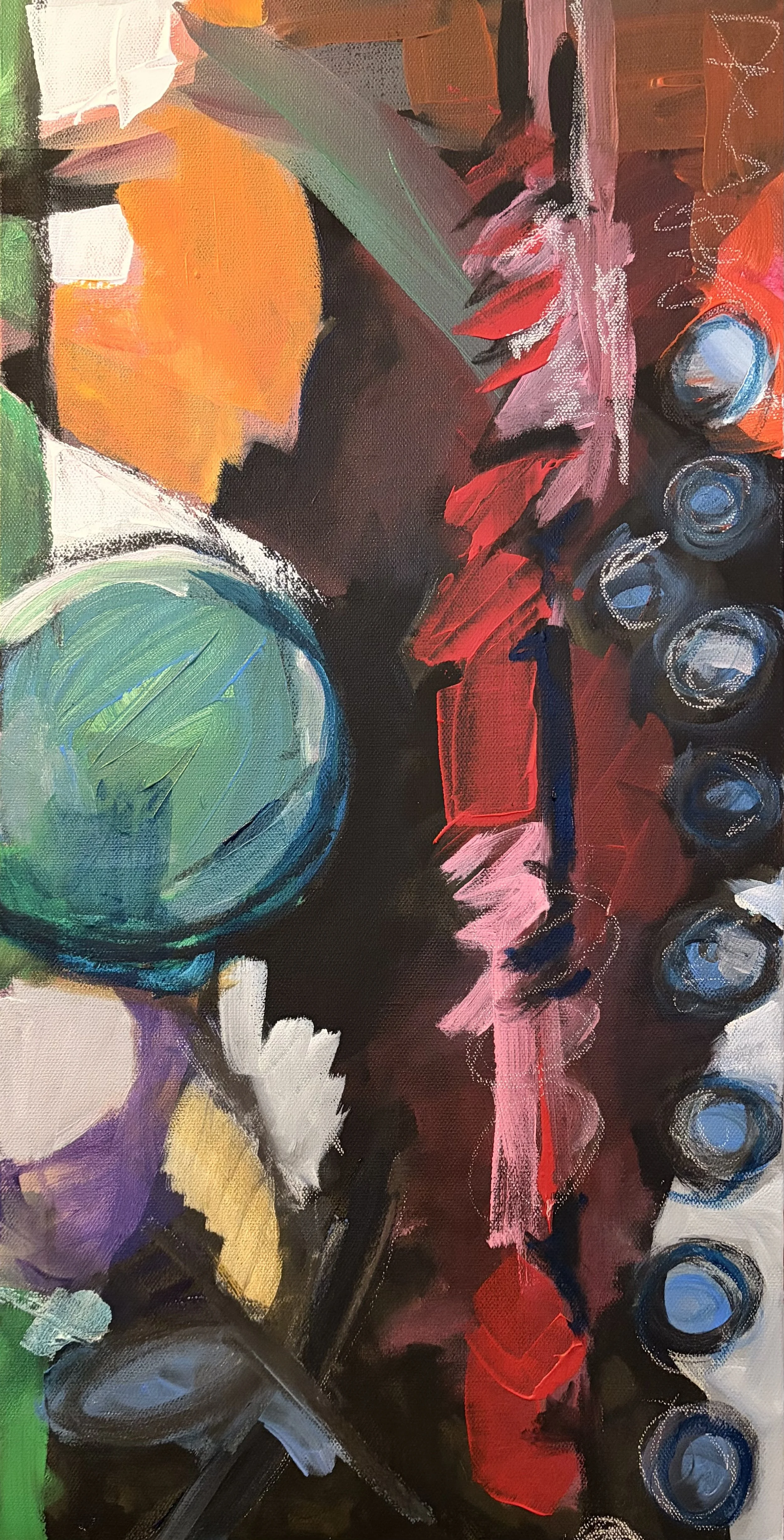 Ardan Sharp - 
Pennsylvania.

"The Addict" 
Acrylic and Pastel on canvas
12 x 24 in