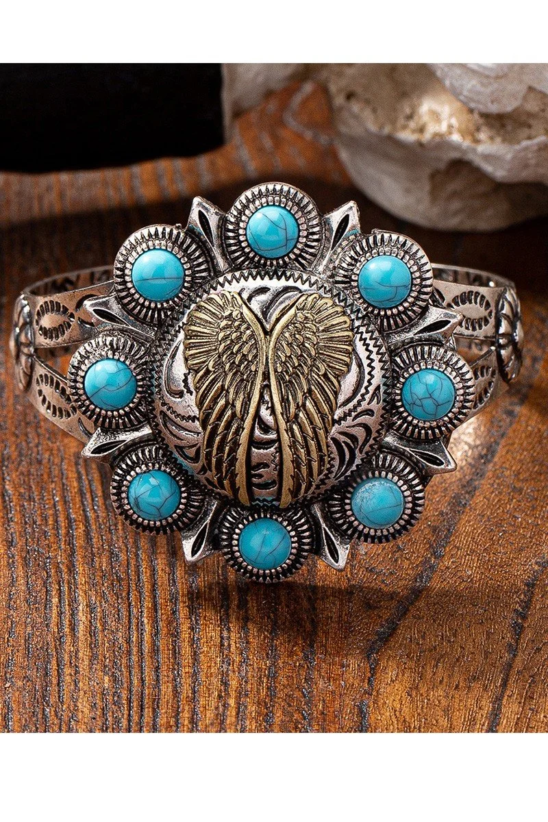 Western Metal Turquoise Exaggerated Bangle