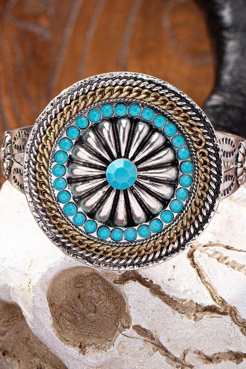 1717 Bluecircle - Western Metal Turquoise Exaggerated Bangle.jpg