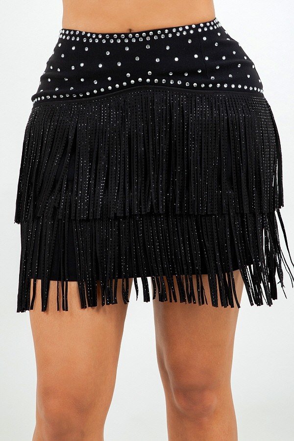 Akari Rhinestone Fringe Mini Skirts - Black.jpg