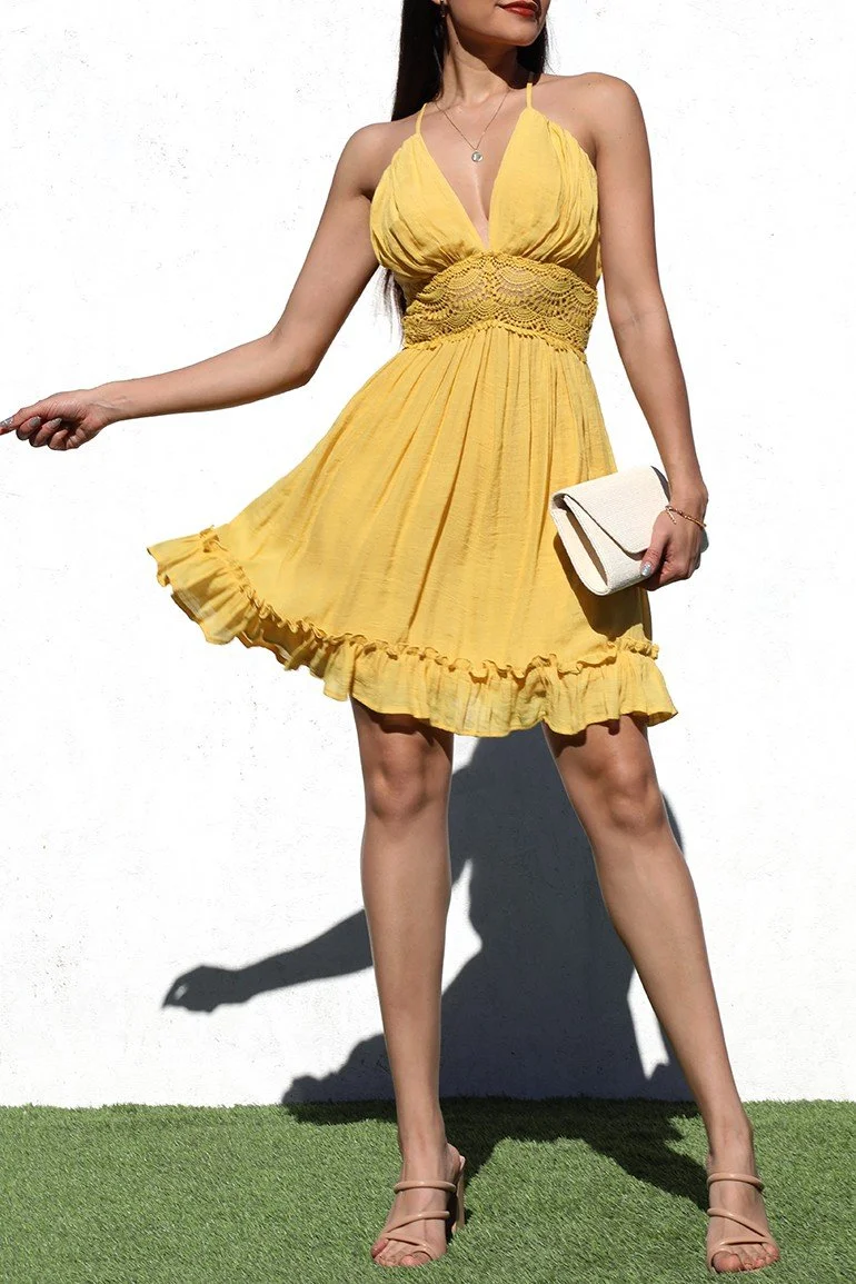 Salome Lace Back Woven Mini Dress mustard.jpg