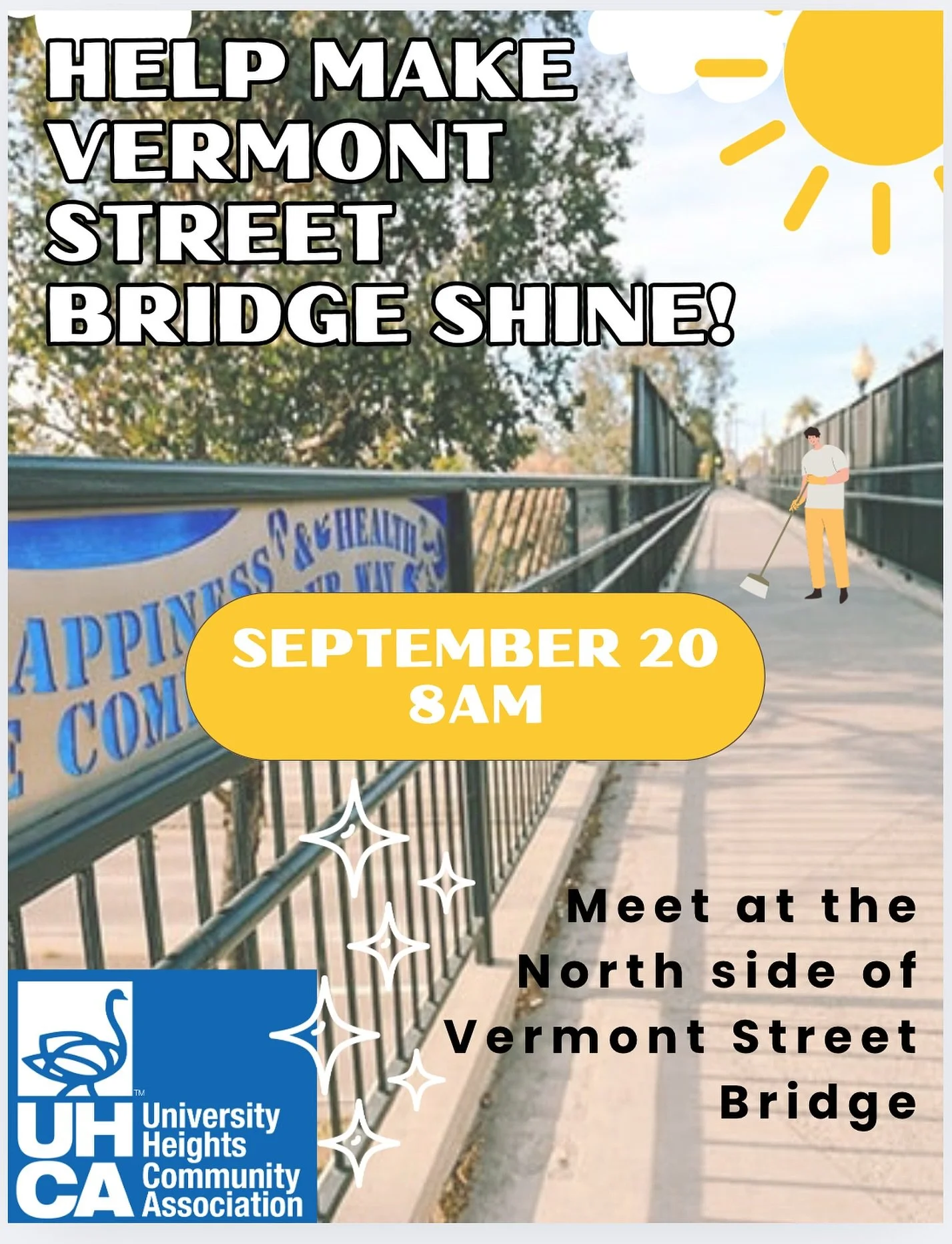 Join the Beautification Team on September 20th at 8 AM on the north side of the Vermont Street Bridge and help us give it a little refresh!  Bring gloves and old rags if you have them and we&rsquo;ll plan to give it a wipe down and power wash. 🧼💪🏽