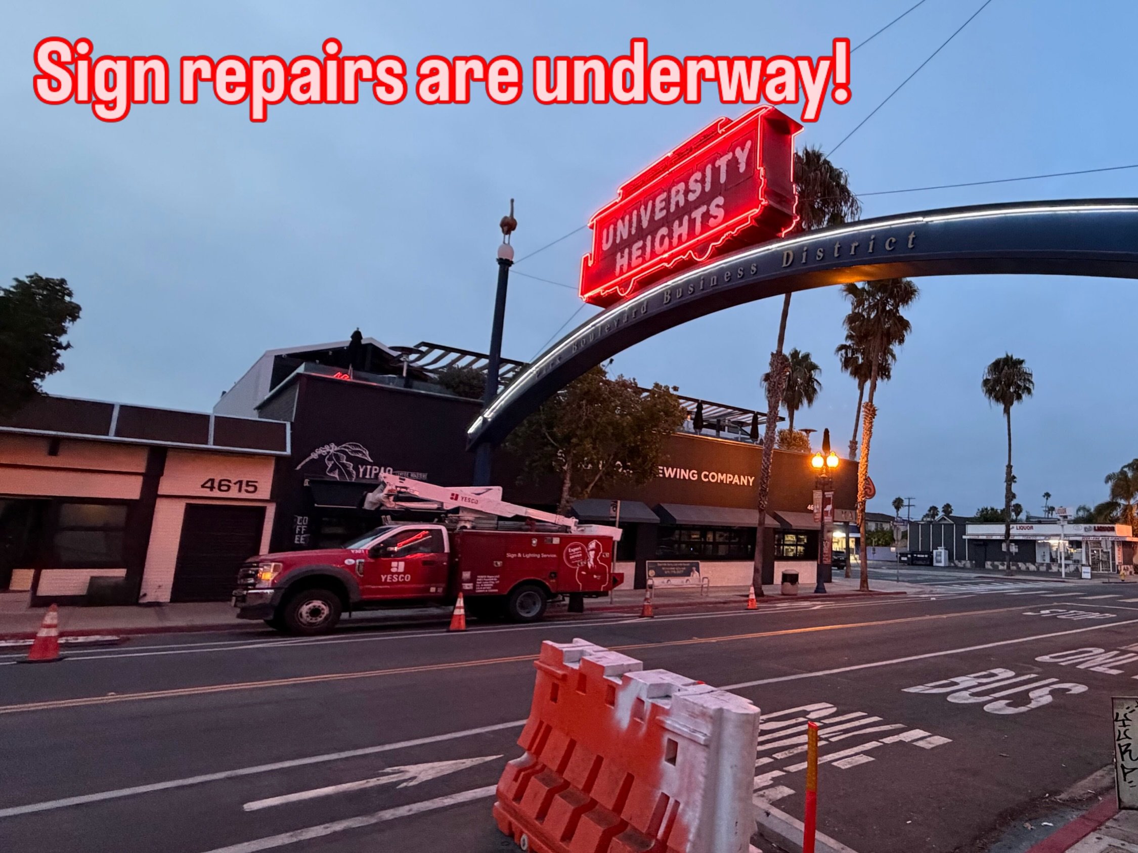 Don&rsquo;t panic! Good news! The temporary repairs have begun today on the UH sign, so it will be off for a few weeks while they fabricate our new neon. 

This is a temporary repair and will hold us over until the full renovation is funded and compl