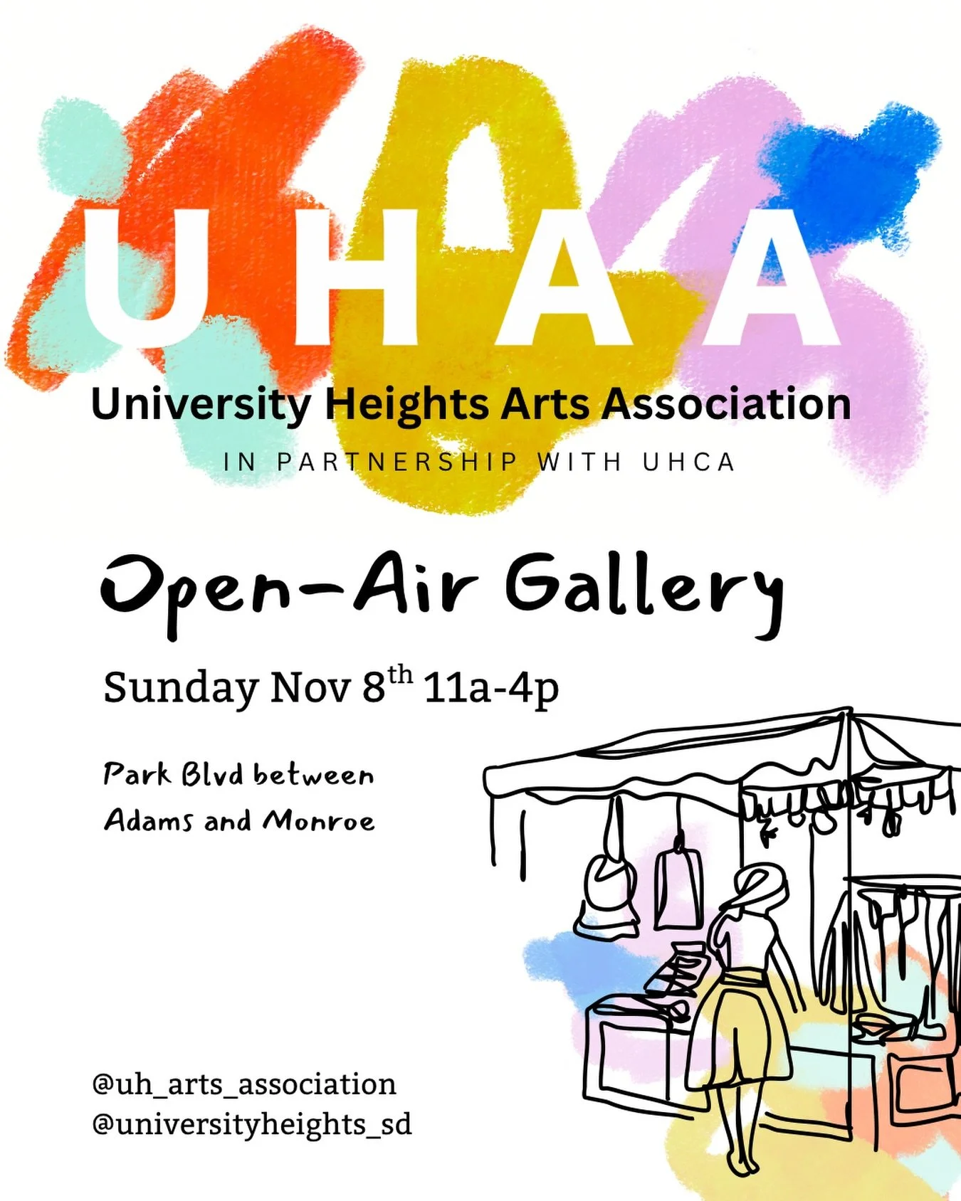 Mark your calendars! 

Join us for the UHCA Open-Air Gallery on Sunday, November 8 from 11 AM&ndash;4 PM. Take a stroll along Park Blvd between Madison &amp; Adams to discover local artists, makers, creativity and community. 

What was formerly known