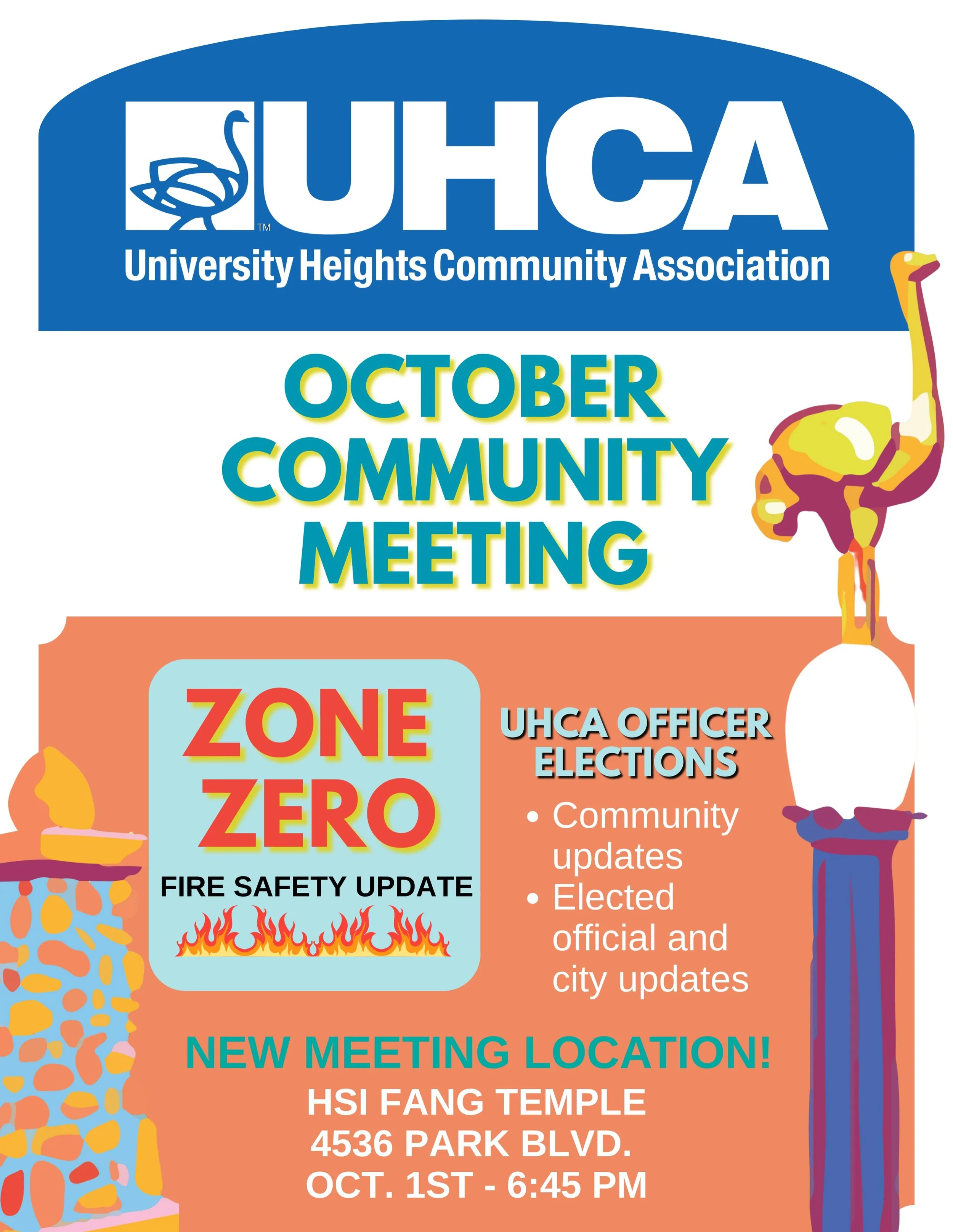 Our October Community Meeting is happening October 1 at 6:45 PM at our NEW meeting location, @hsifangtemple , 4536 Park Blvd.

One of the big topics of the night: Zone Zero fire safety regulations. We&rsquo;ll hear directly from City fire officials w