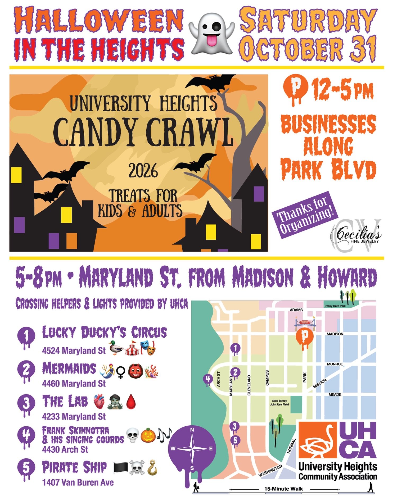 🎃HALLOWEEN IN THE HEIGHTS IS BACK!🎃

Get your costumes ready because Saturday, October 31 is going to be a spooky one in University Heights! 🕷️

University Heights Candy Crawl
📍 Businesses along Park Blvd
12&ndash;5 PM

Then keep the Halloween fu